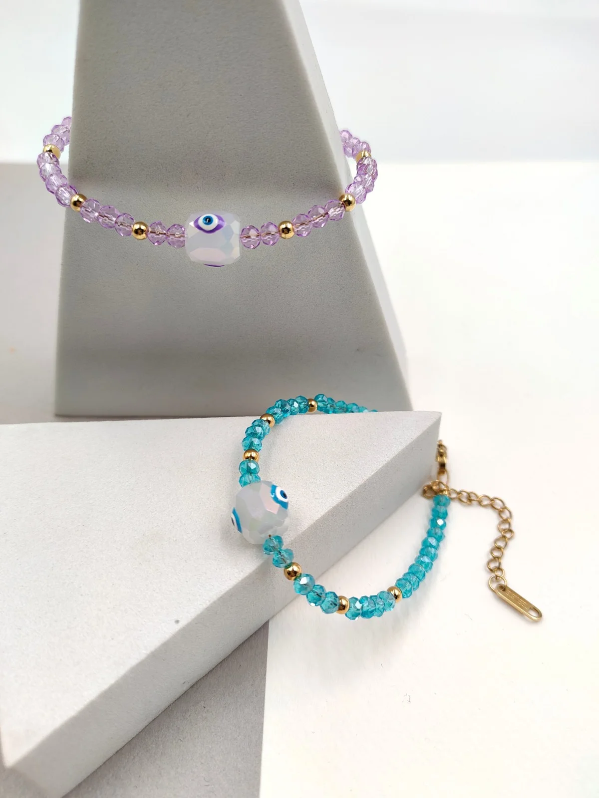 Bracelet with Faceted Crystals and Glass Bead with Evil Eye #601816