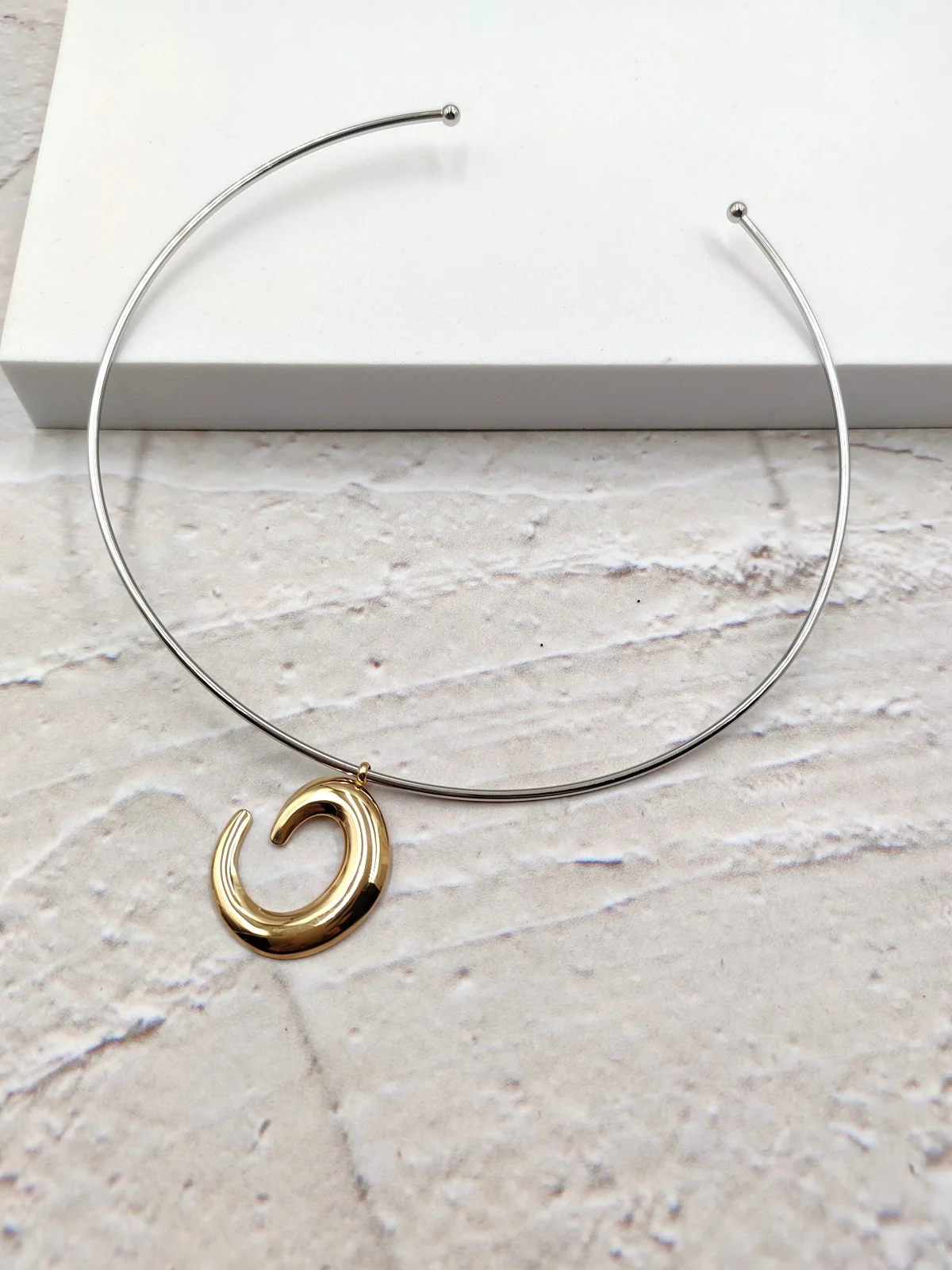 Stainless Steel Two-Tone Choker Necklace by Magis Handmade Jewels – view 4