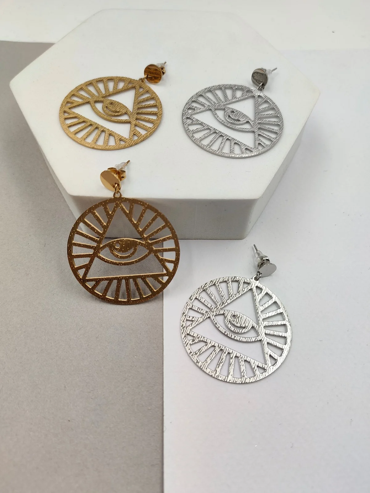 Stainless Steel Earrings with Evil Eye by Magis Handmade Jewels – view 2