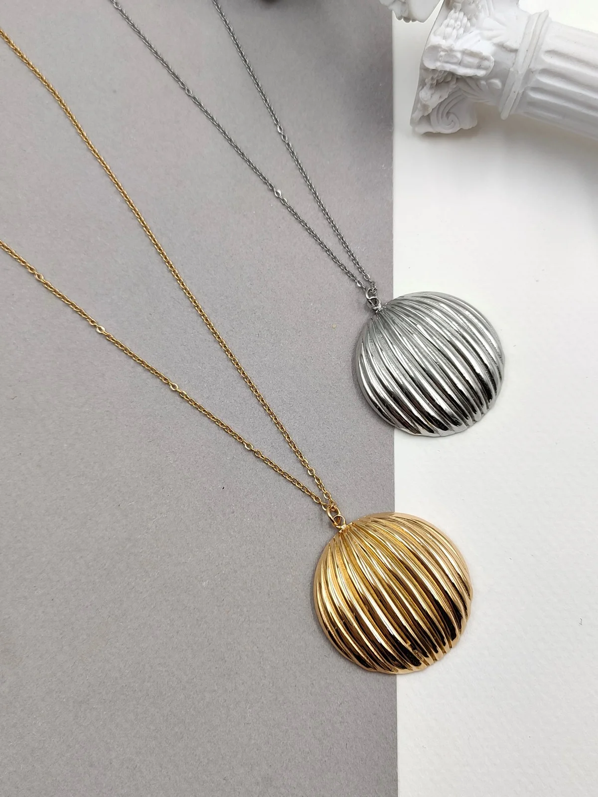 Stainless Steel Necklace with Embossed Circle by Magis Handmade Jewels – view 3