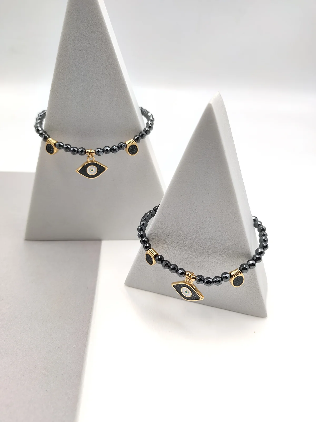 Bracelet with Hematite Beads and Gold-Plated Enamel Details by Magis Handmade Jewels – view 3