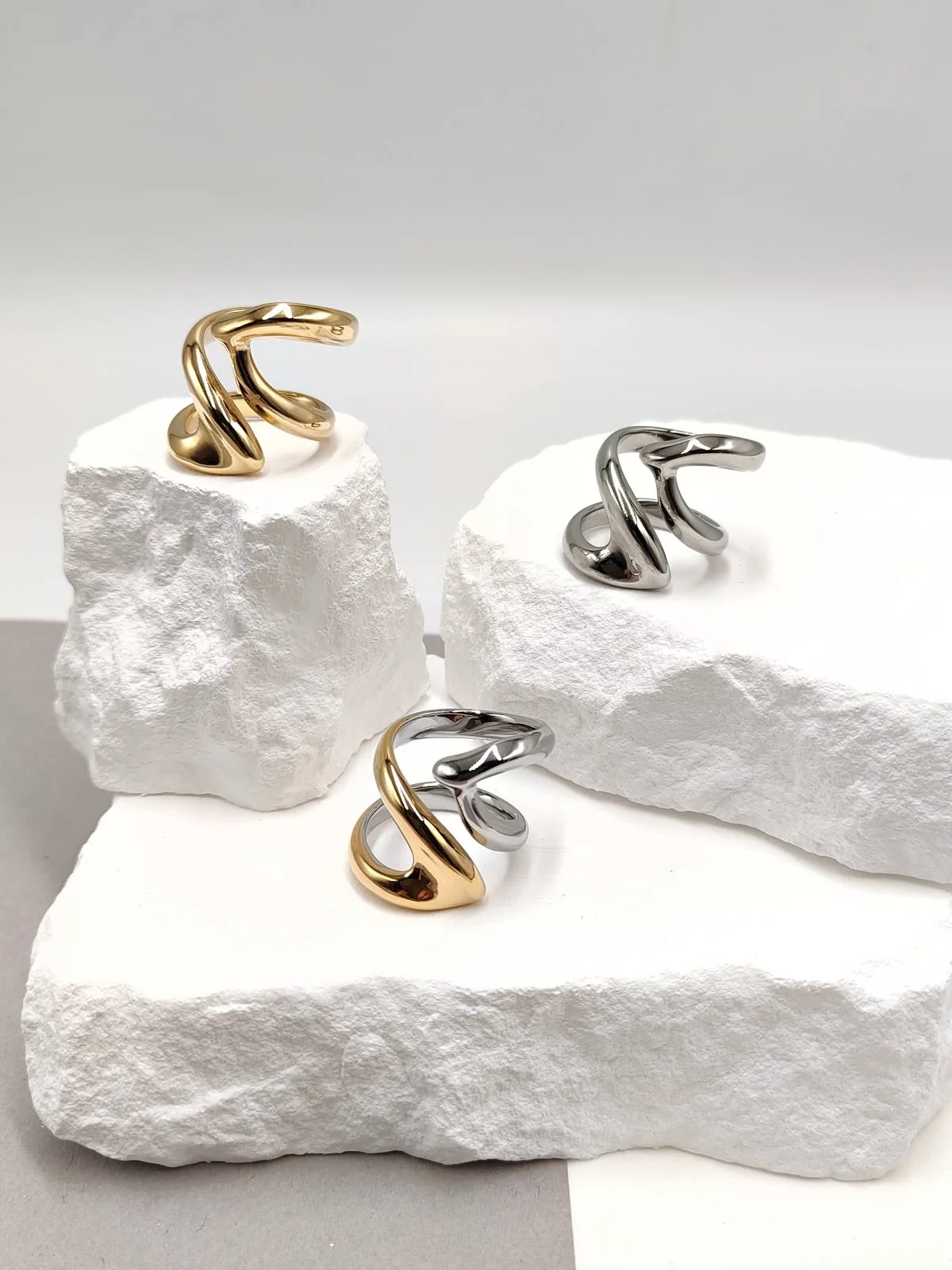 Stainless Steel Double Ring with Openings by Magis Handmade Jewels – view 2