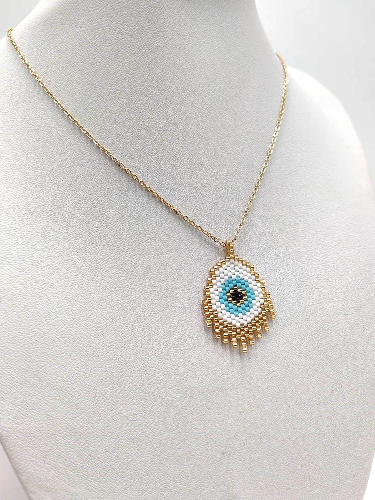 Stainless Steel Necklace with Miyuki Beads and Evil Eye #642851