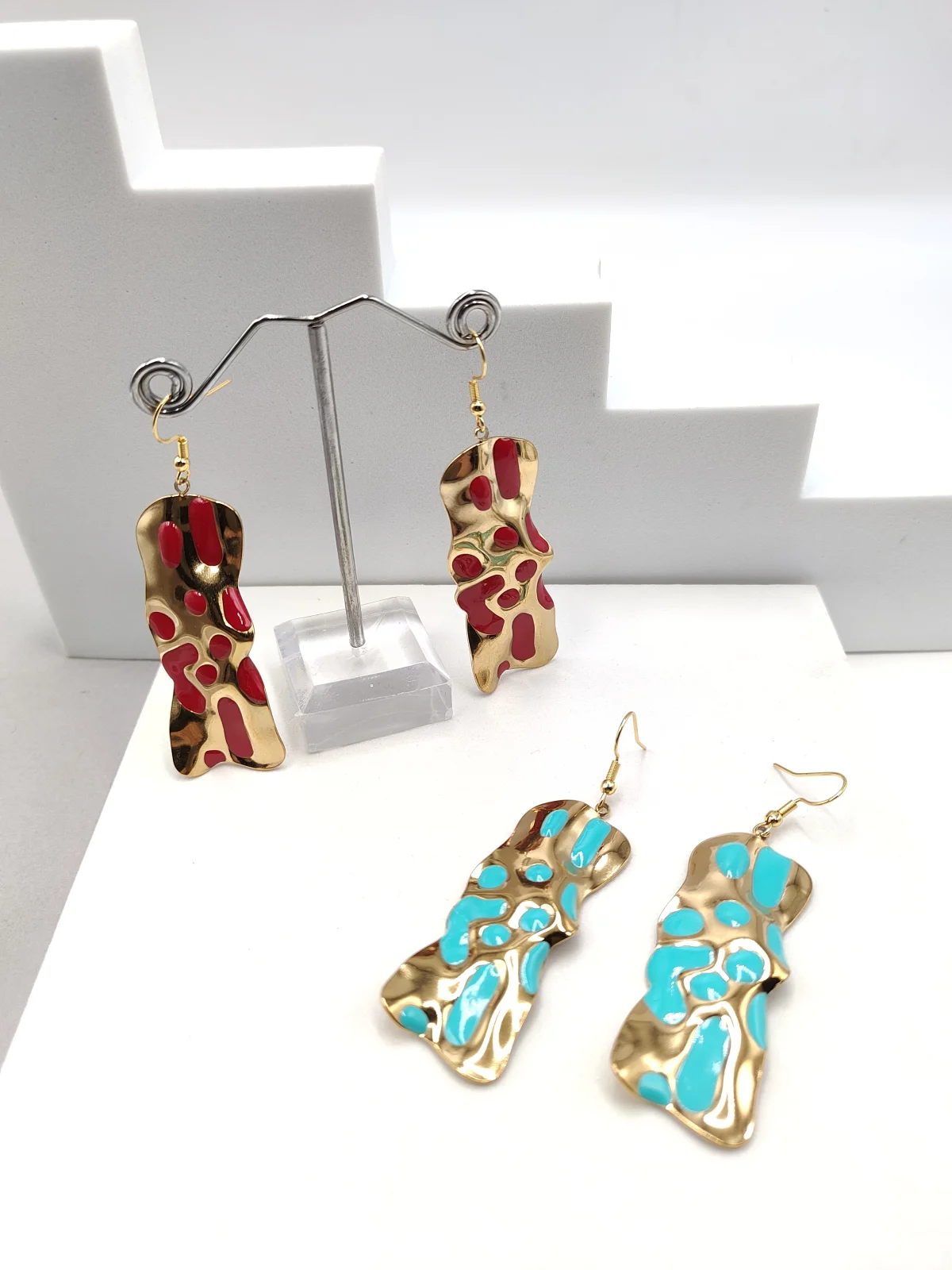 Stainless Steel Embossed Earrings with Enamel #692885