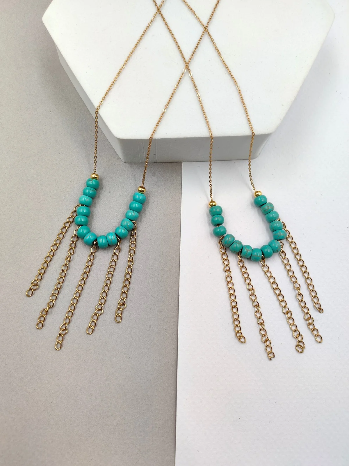 Stainless Steel Necklace with Howlite Beads and Chains by Magis Handmade Jewels – view 2