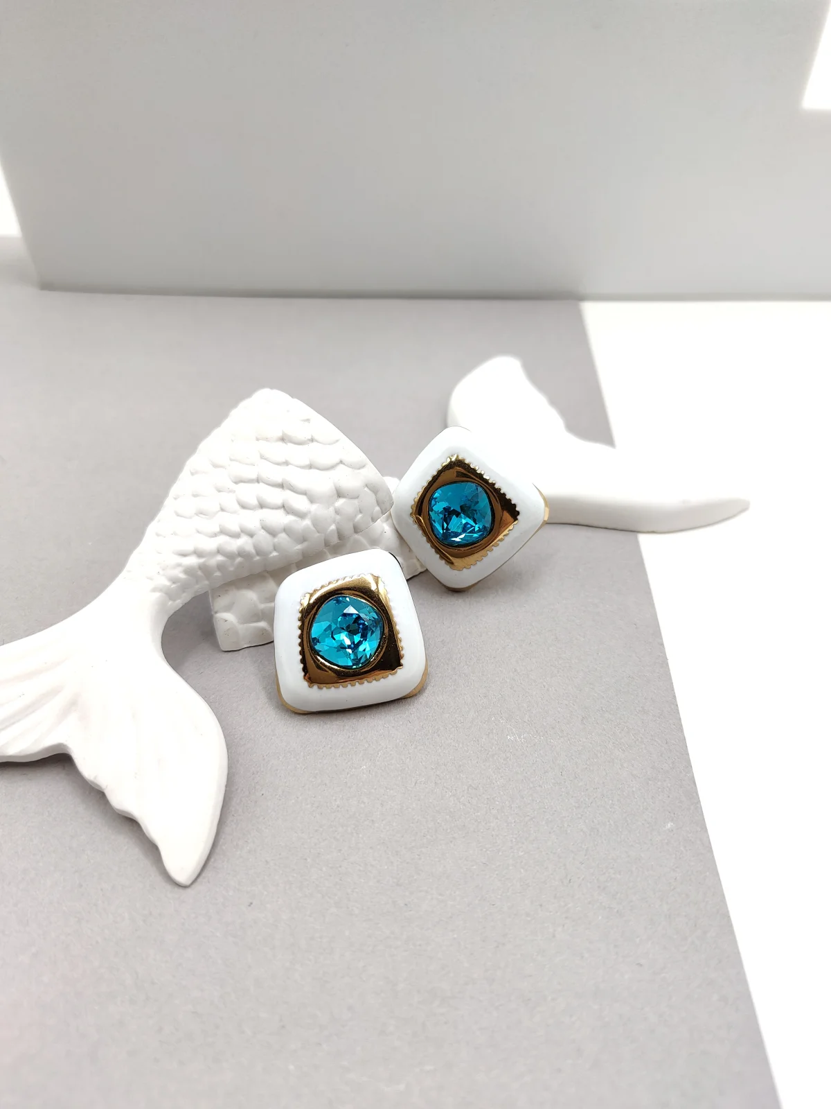 Stainless Steel Earrings with Enamel and Crystals by Magis Handmade Jewels – view 2