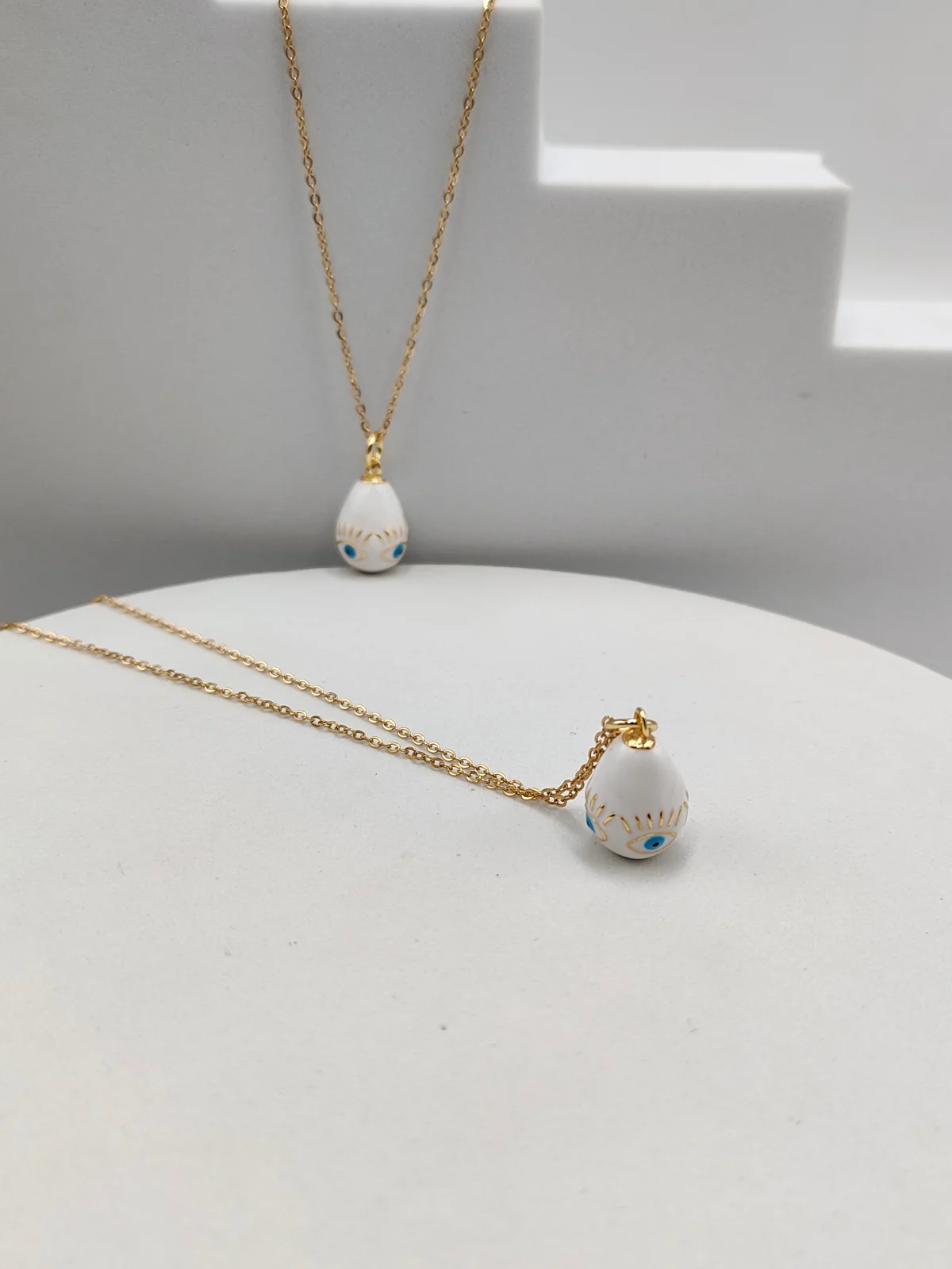 Stainless Steel Necklace with Egg Motif and Enamel #602581