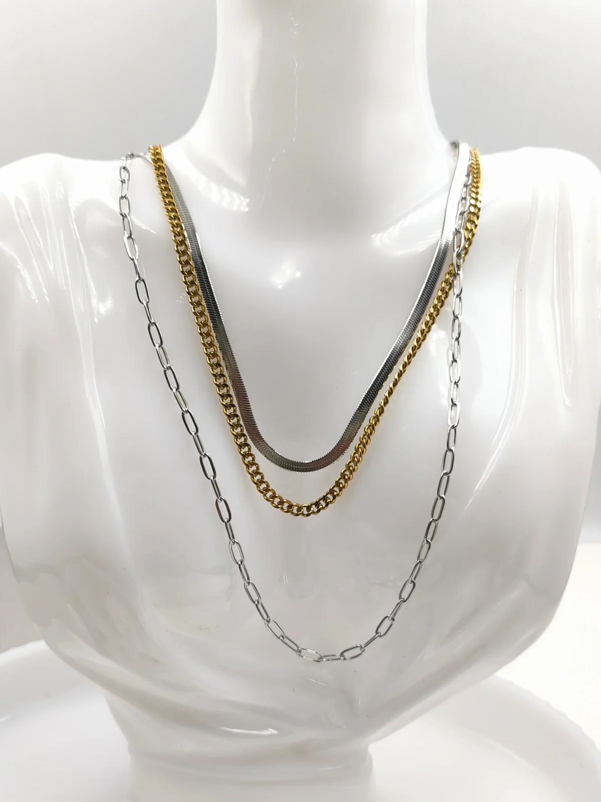 Stainless Steel Triple Two-Tone Necklace #853183