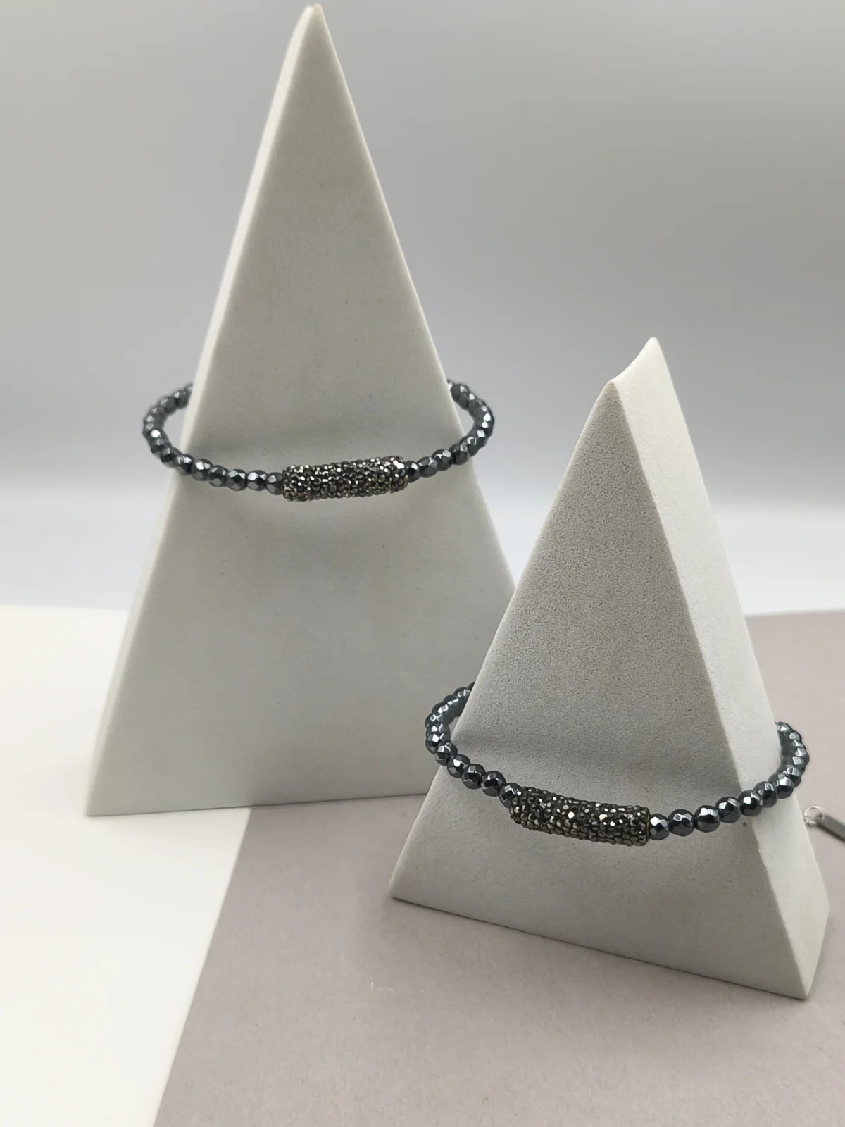 Bracelet with Hematite Beads and Bar with Marcasite by Magis Handmade Jewels – view 2