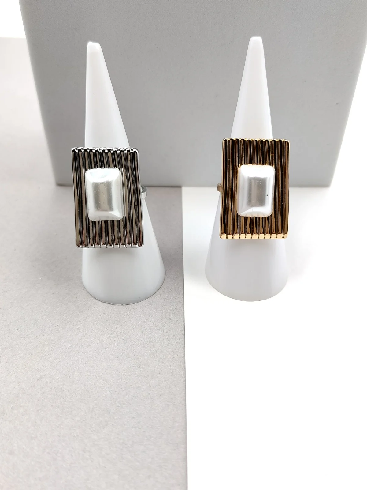 Stainless Steel Embossed Ring with Pearl by Magis Handmade Jewels – view 3