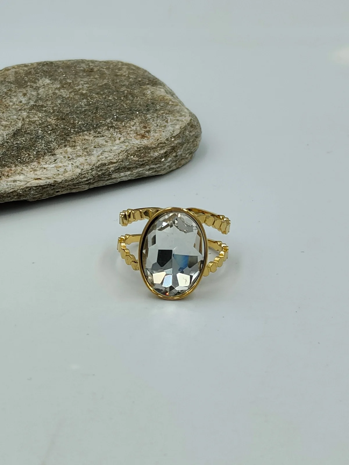 Stainless Steel Ring with Faceted Crystal by Magis Handmade Jewels – view 4