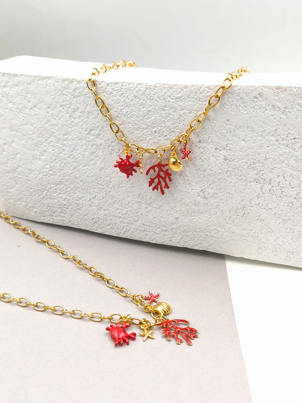 Stainless Steel Necklace with Gold-Plated Details and Enamel by Magis Handmade Jewels – view 2
