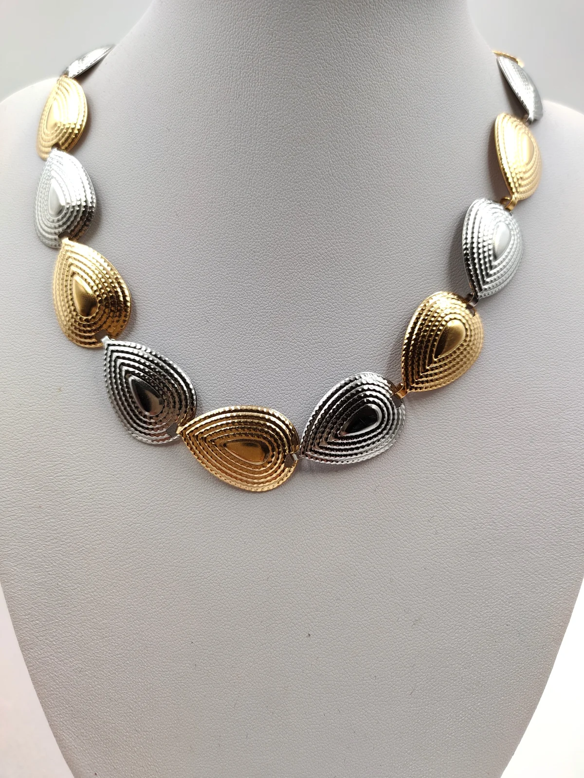 Stainless Steel Two-Tone Necklace with Embossed Drops by Magis Handmade Jewels – view 4