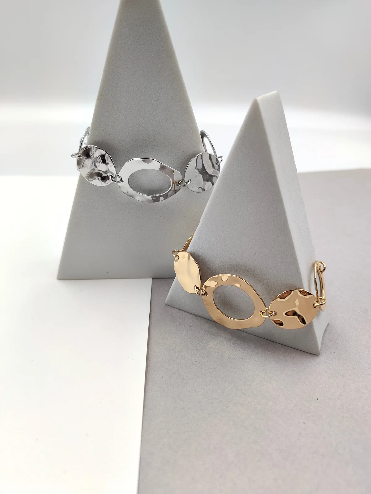 Stainless Steel Bracelet with Hammered Circles by Magis Handmade Jewels – view 3