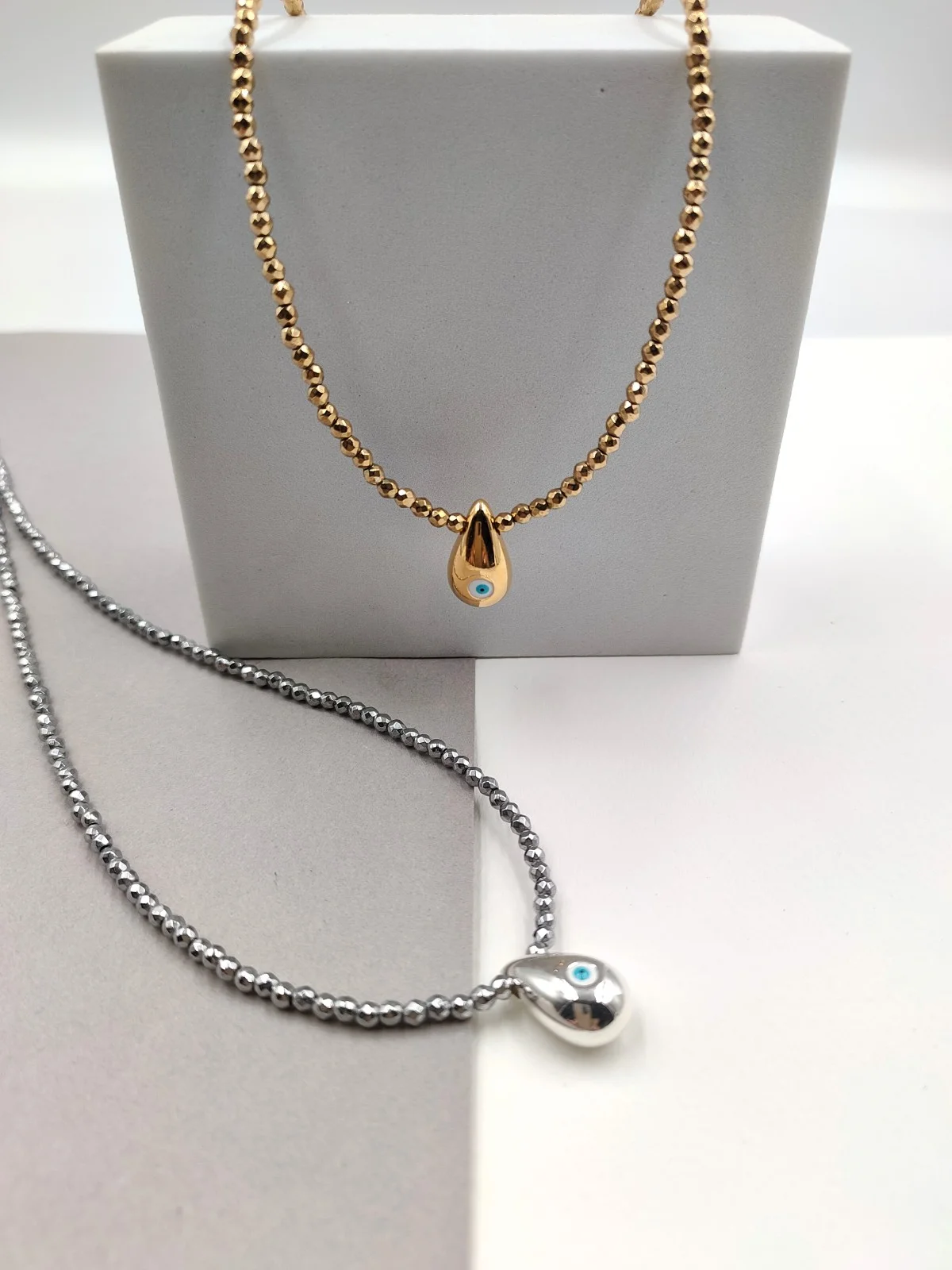 Necklace with Hematite Beads and Enamel Drop by Magis Handmade Jewels – view 2
