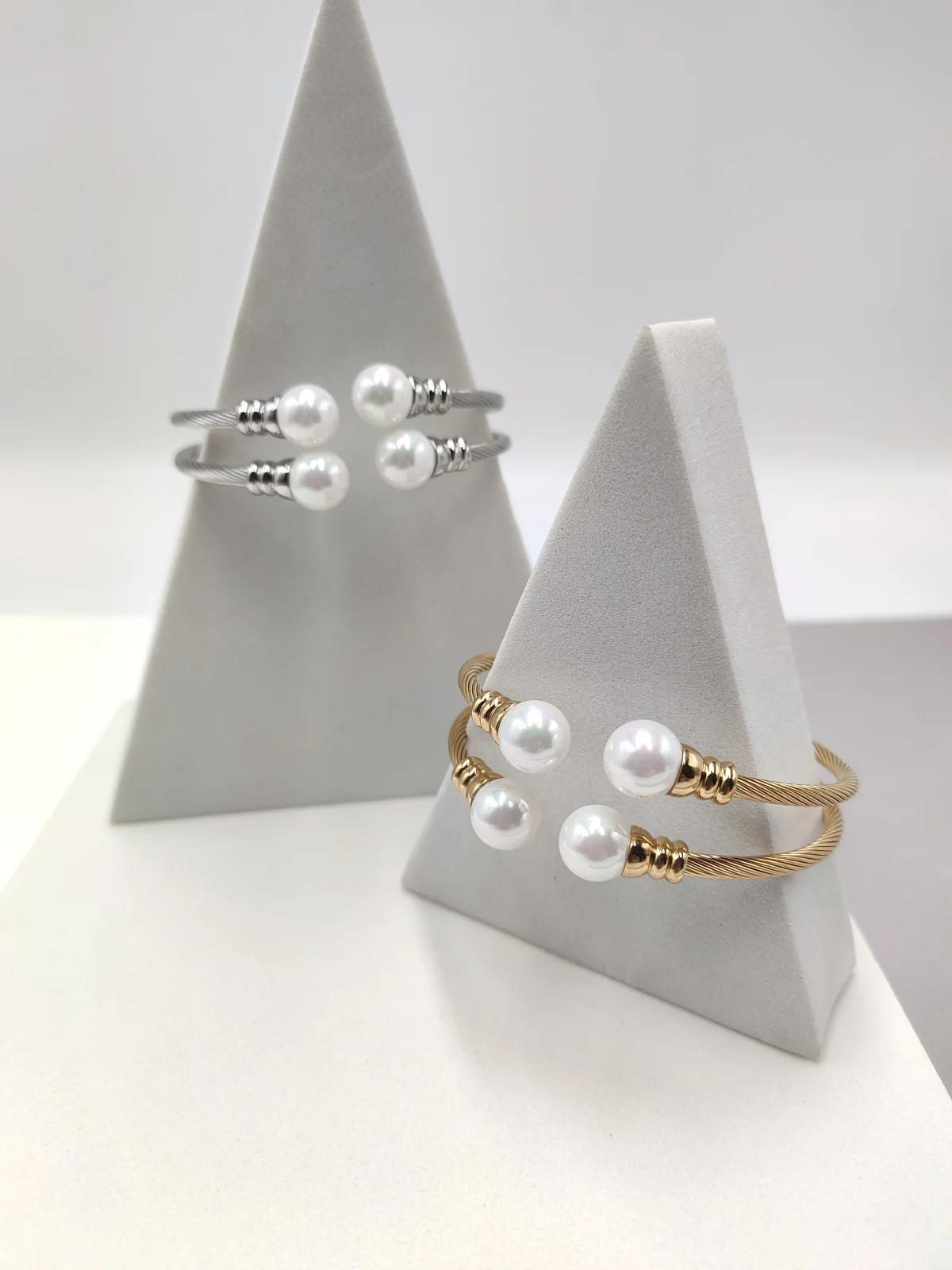 Stainless Steel Double Bracelet with Pearls by Magis Handmade Jewels – view 2