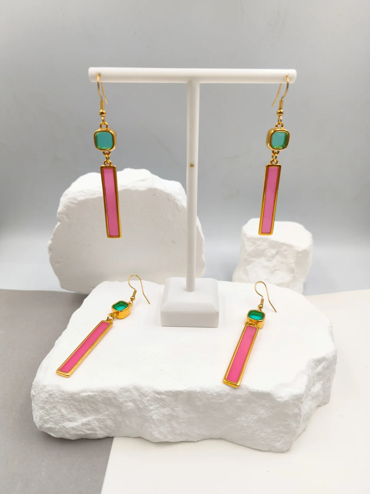 Gold-Plated Earrings with Stained Glass #703236