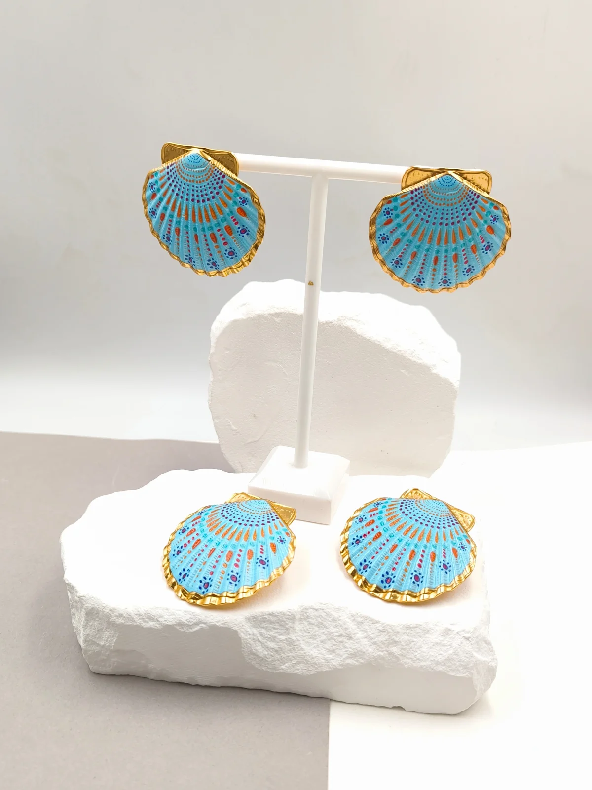 Stainless Steel Seashell Earrings with Enamel by Magis Handmade Jewels – view 2