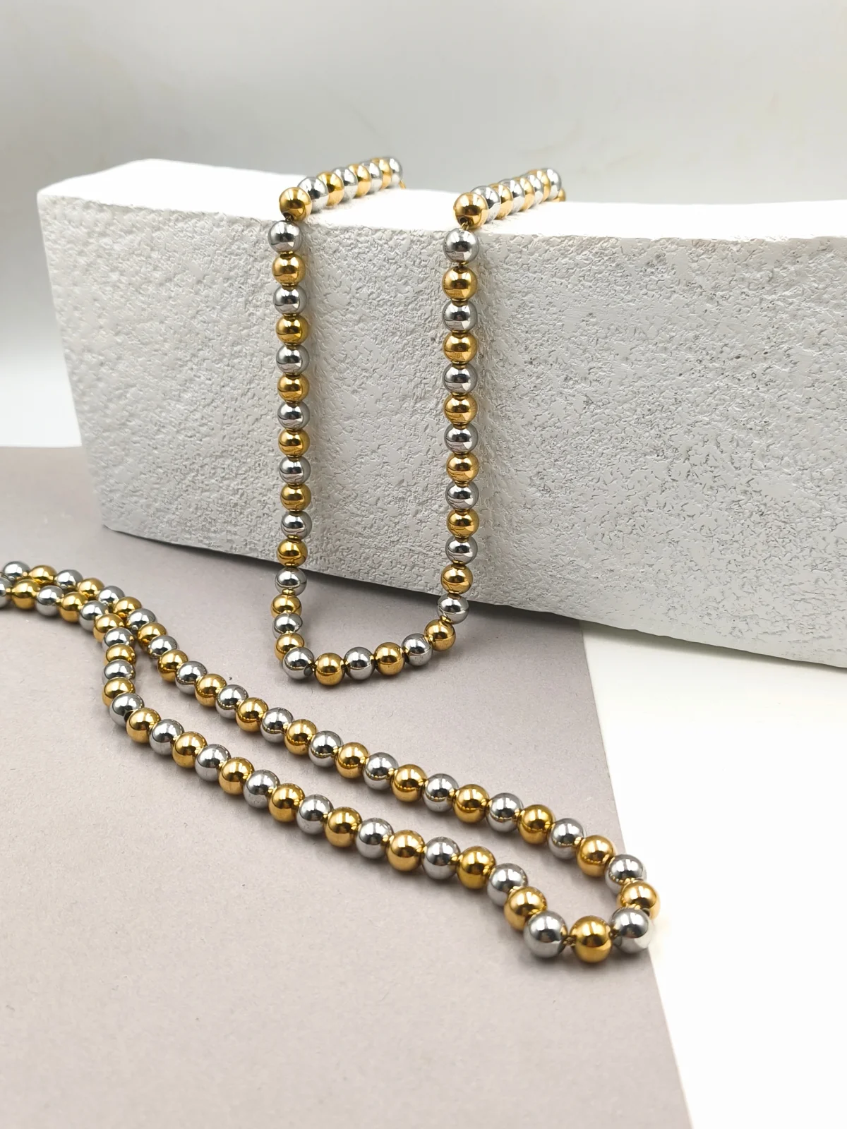 Stainless Steel Necklace with Two-Tone Beads by Magis Handmade Jewels – view 2
