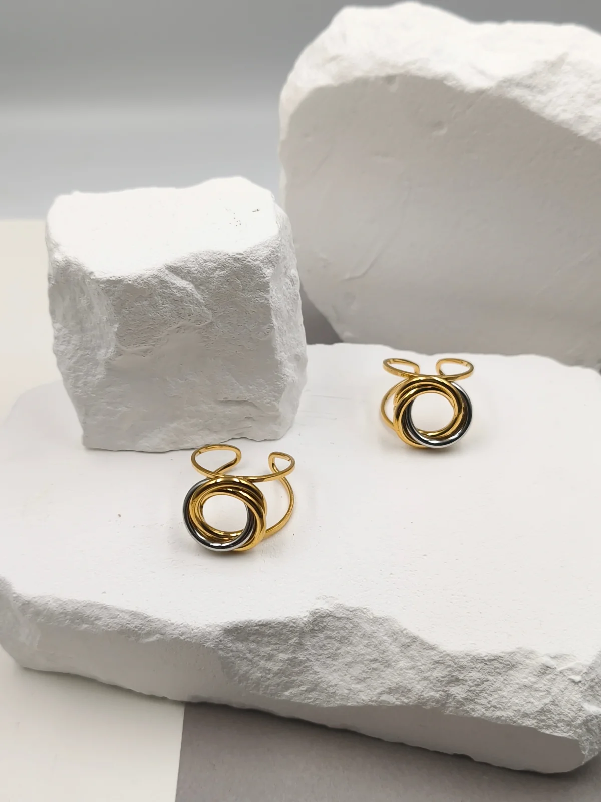 Stainless Steel Two-Tone Ring with Woven Circle by Magis Handmade Jewels – view 2