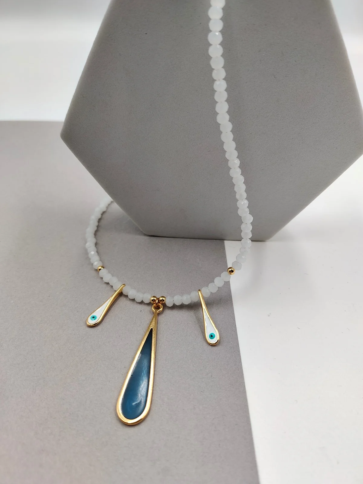 Necklace with Faceted Crystals and Gold-Plated Enamel Drops by Magis Handmade Jewels – view 4