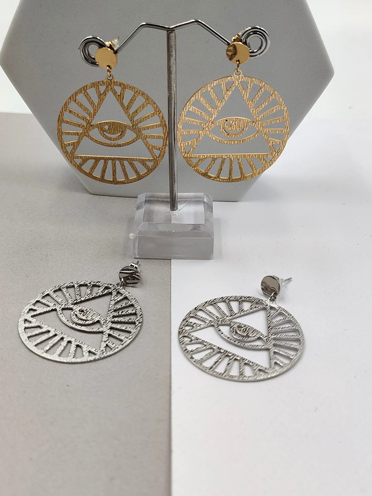 Stainless Steel Earrings with Evil Eye by Magis Handmade Jewels – view 3