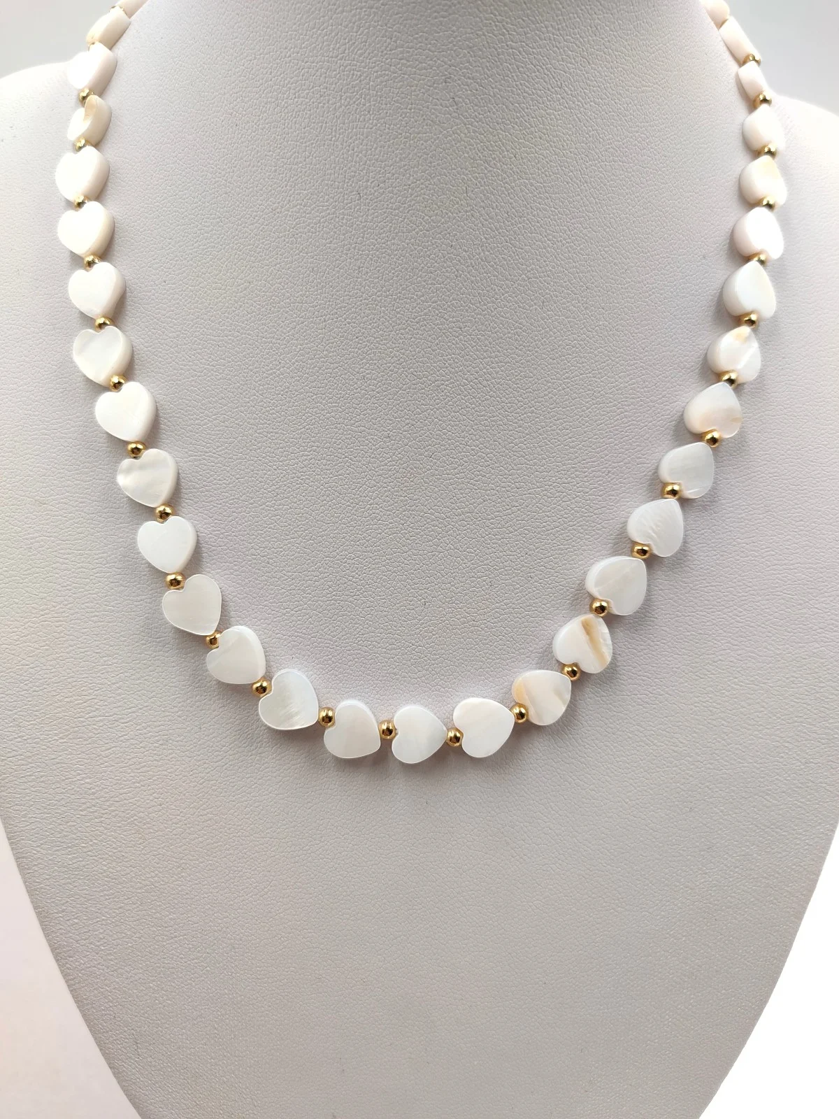 Stainless Steel Necklace with Mother-of-Pearl Hearts by Magis Handmade Jewels – view 3