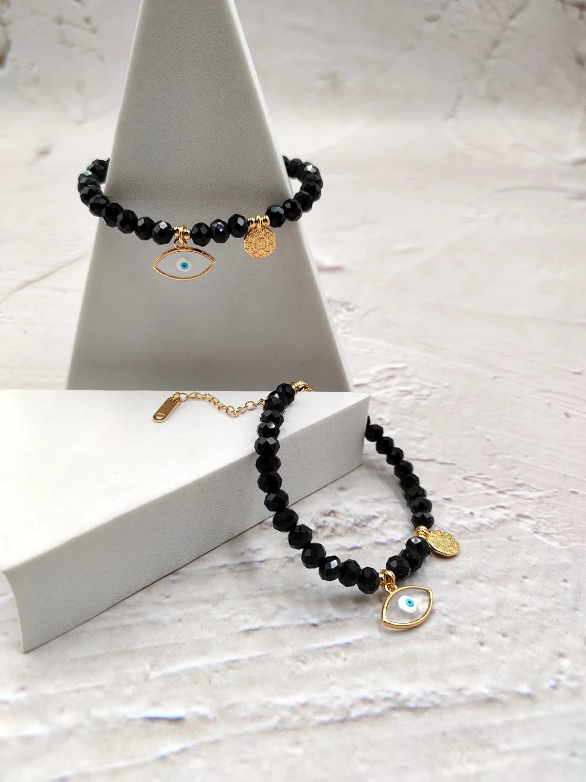 Bracelet with Crystals and Gold-Plated Stained-Glass Evil Eye #692338
