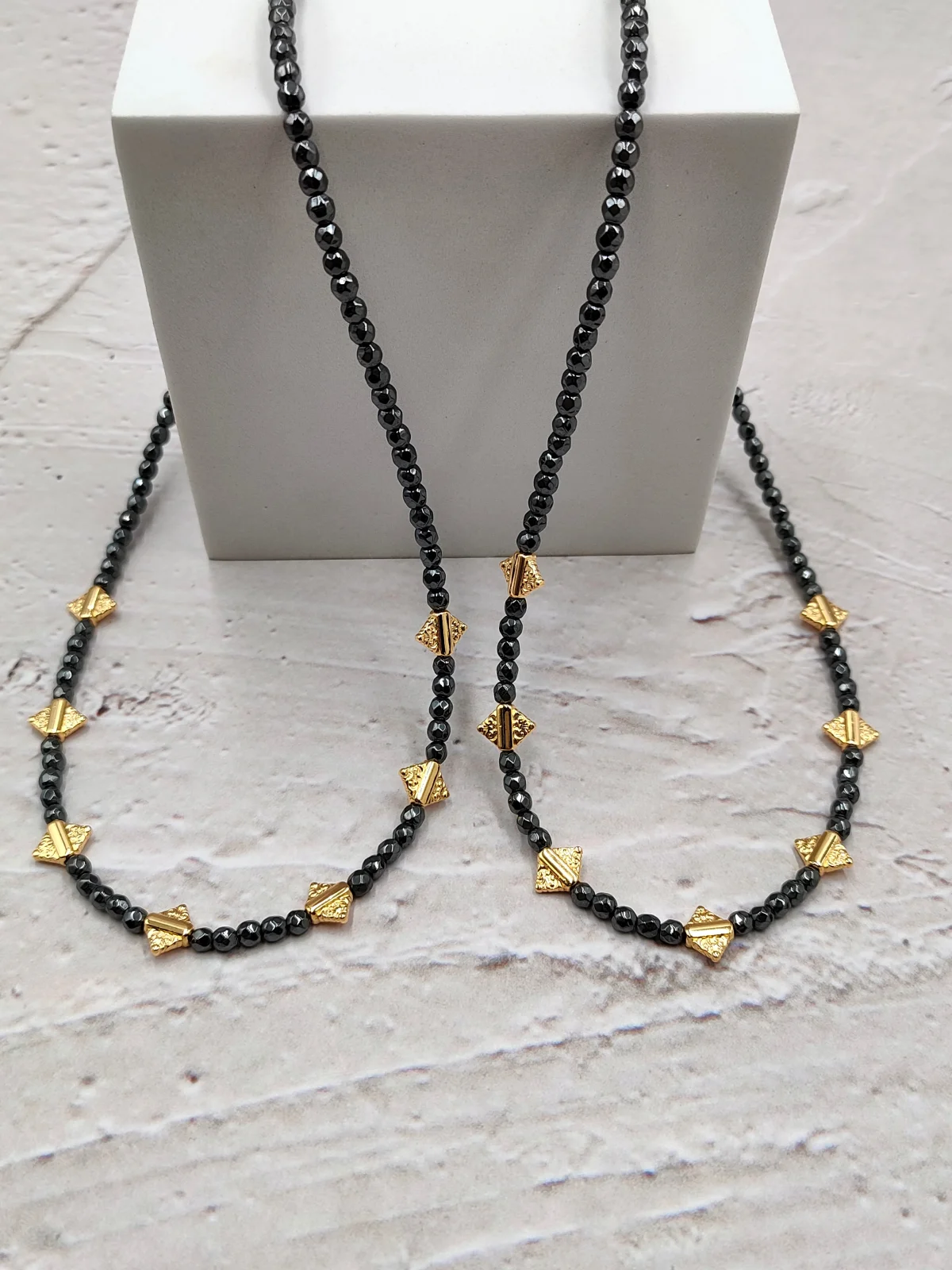 Necklace with Hematite Beads and Gold-Plated Details by Magis Handmade Jewels – view 3