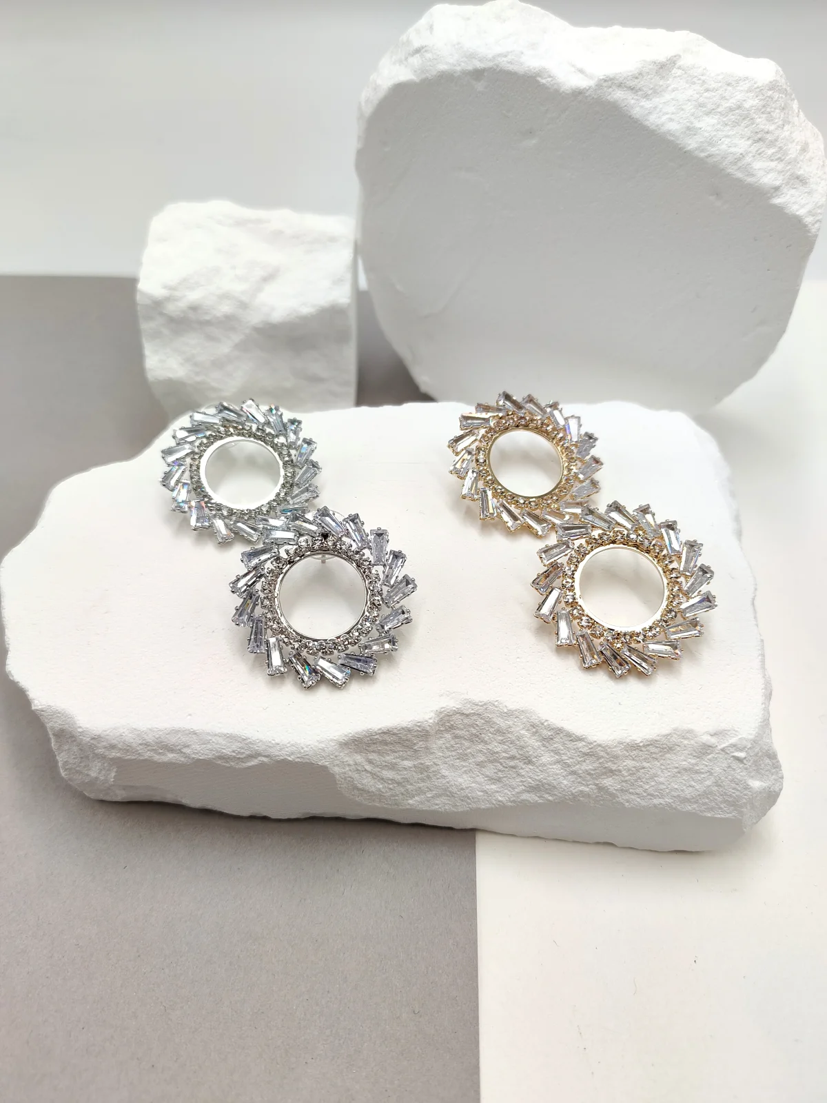 Gold-Plated Earrings with Rhinestones by Magis Handmade Jewels – view 2