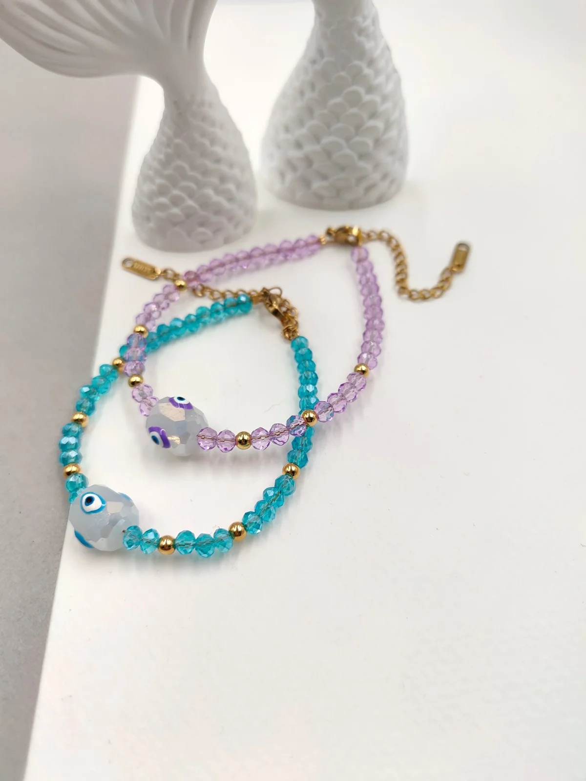 Bracelet with Faceted Crystals and Glass Bead with Evil Eye by Magis Handmade Jewels – view 3