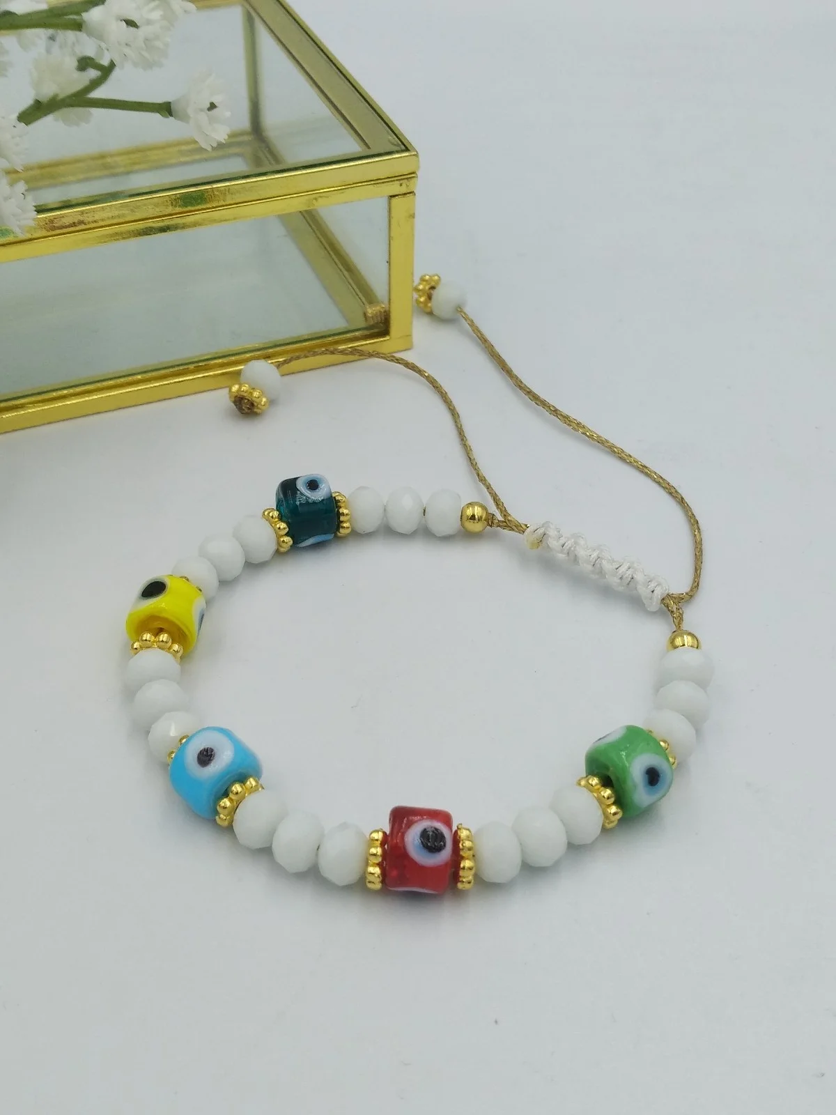 Bracelet with Beads and Glass Evil Eyes #550285