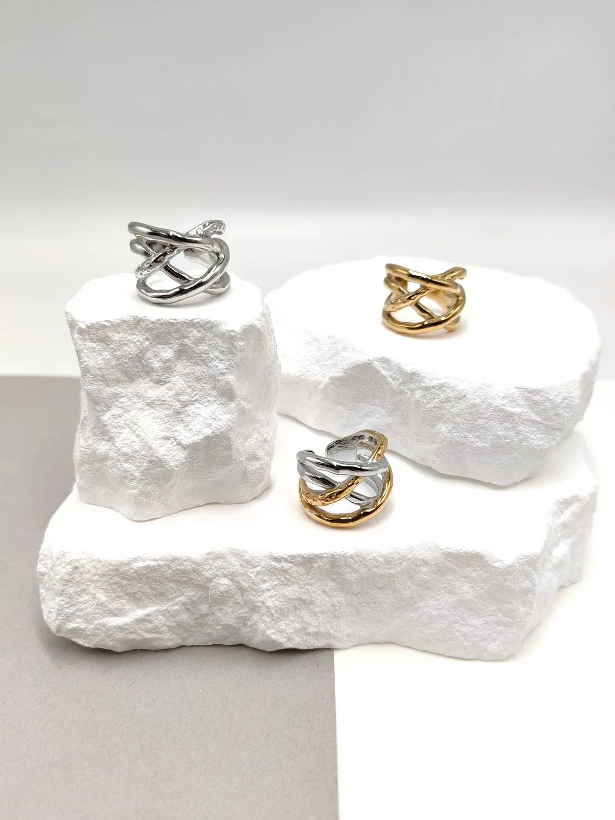 Stainless Steel Ring with Woven Design by Magis Handmade Jewels – view 2