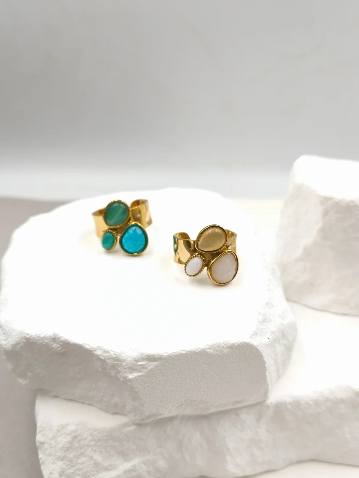 Stainless Steel Ring with Nephrite Jade Stones by Magis Handmade Jewels – view 2