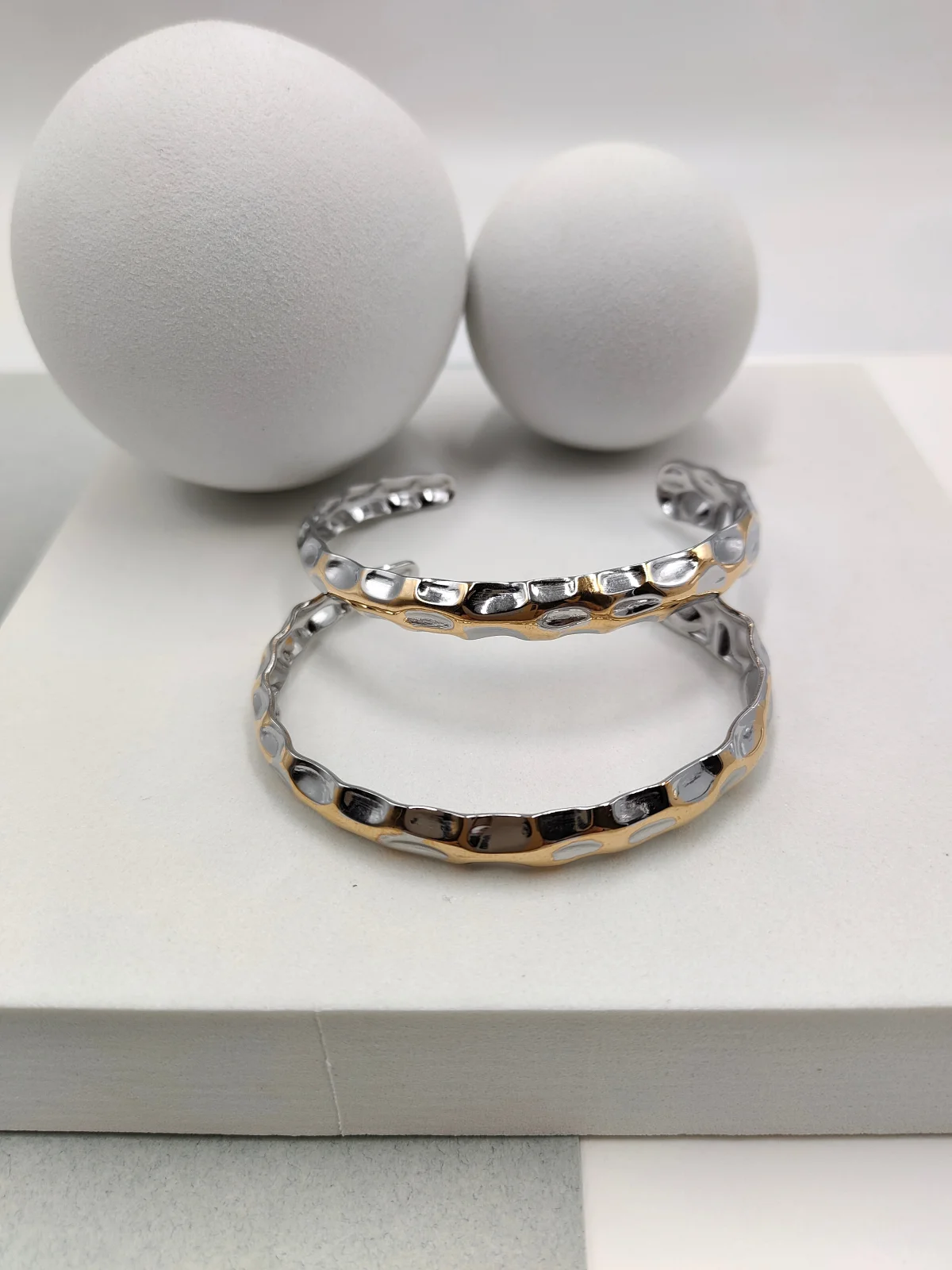 Stainless Steel Two-Tone Embossed Bracelet by Magis Handmade Jewels – view 2
