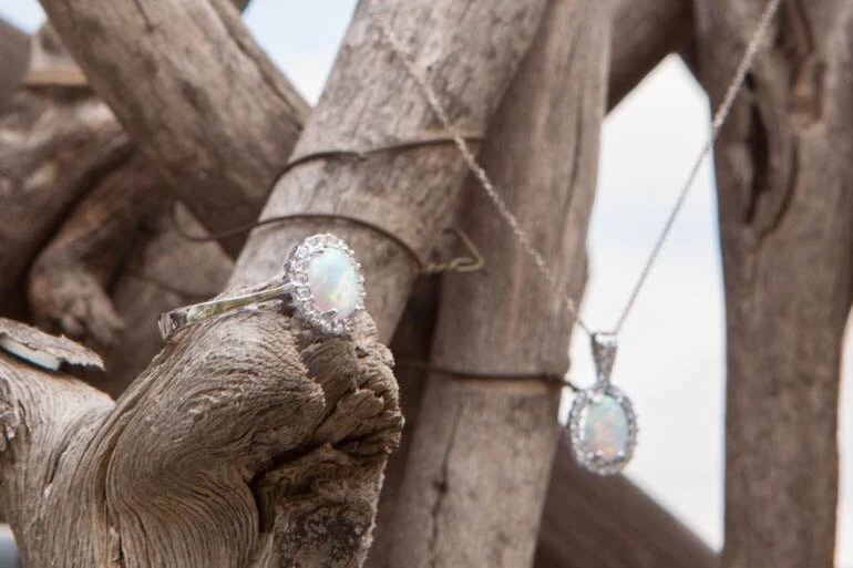 Oval Opal Stud Halo Earrings — additional product image 4 from AntEva Crafts