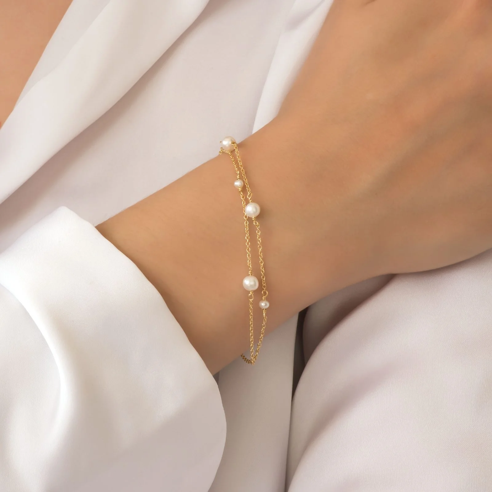 Double Row Chain Pearl Bracelet — additional product image 2 from AntEva Crafts