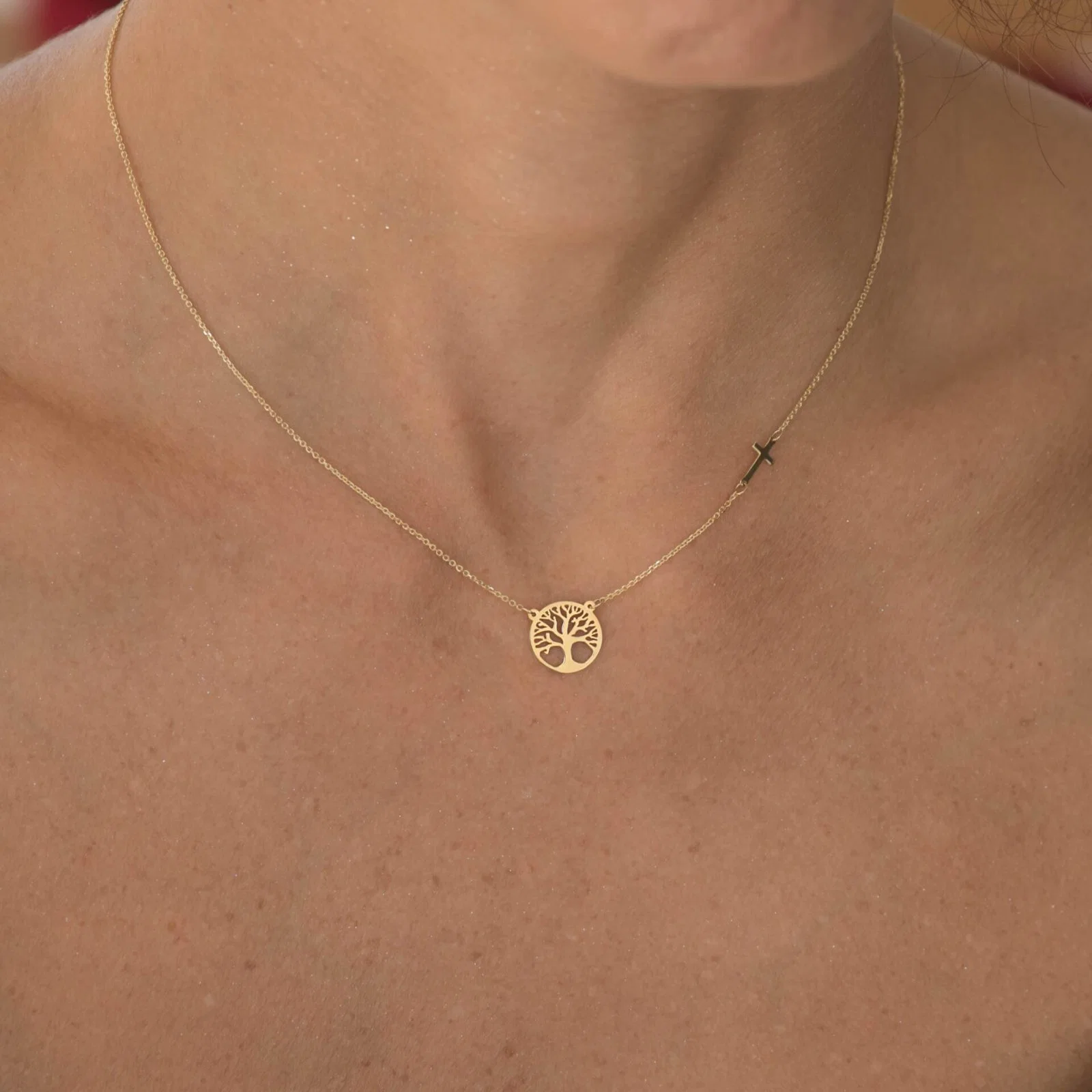 Tree of life Gold Necklace with Cross — additional product image 2 from AntEva Crafts