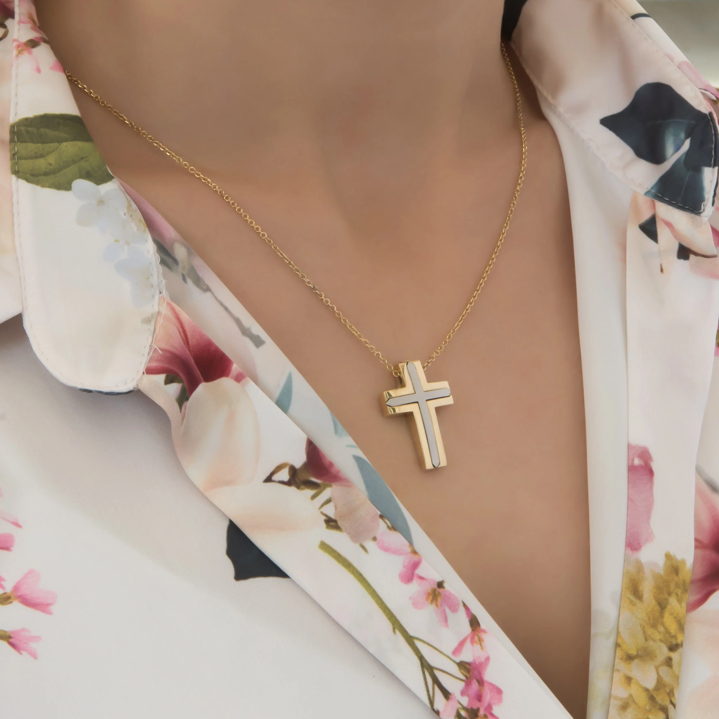 Two Tone Cross Pendant with chain — additional product image 2 from AntEva Crafts