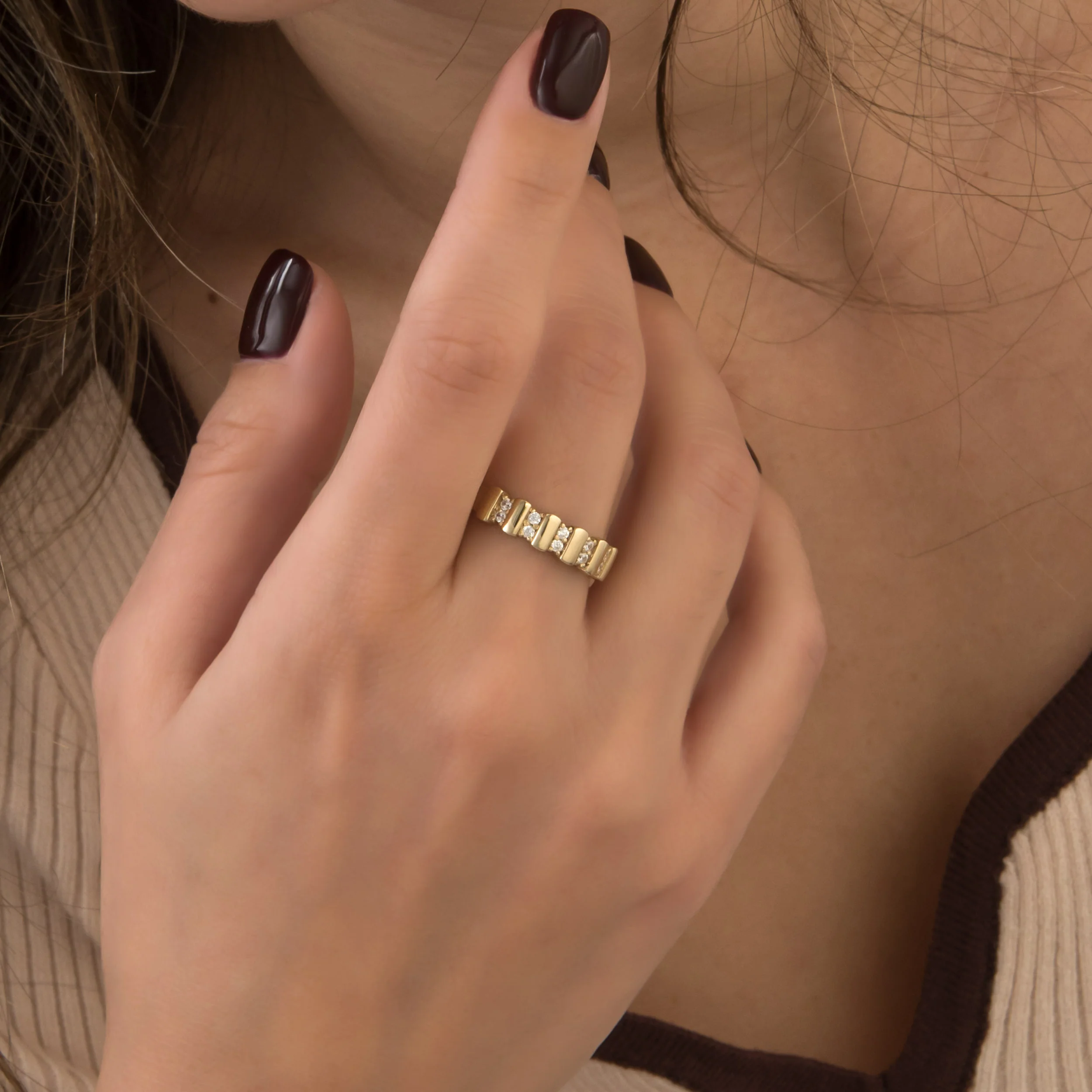 Ribbed Wide Diamond Ring — additional product image 2 from AntEva Crafts