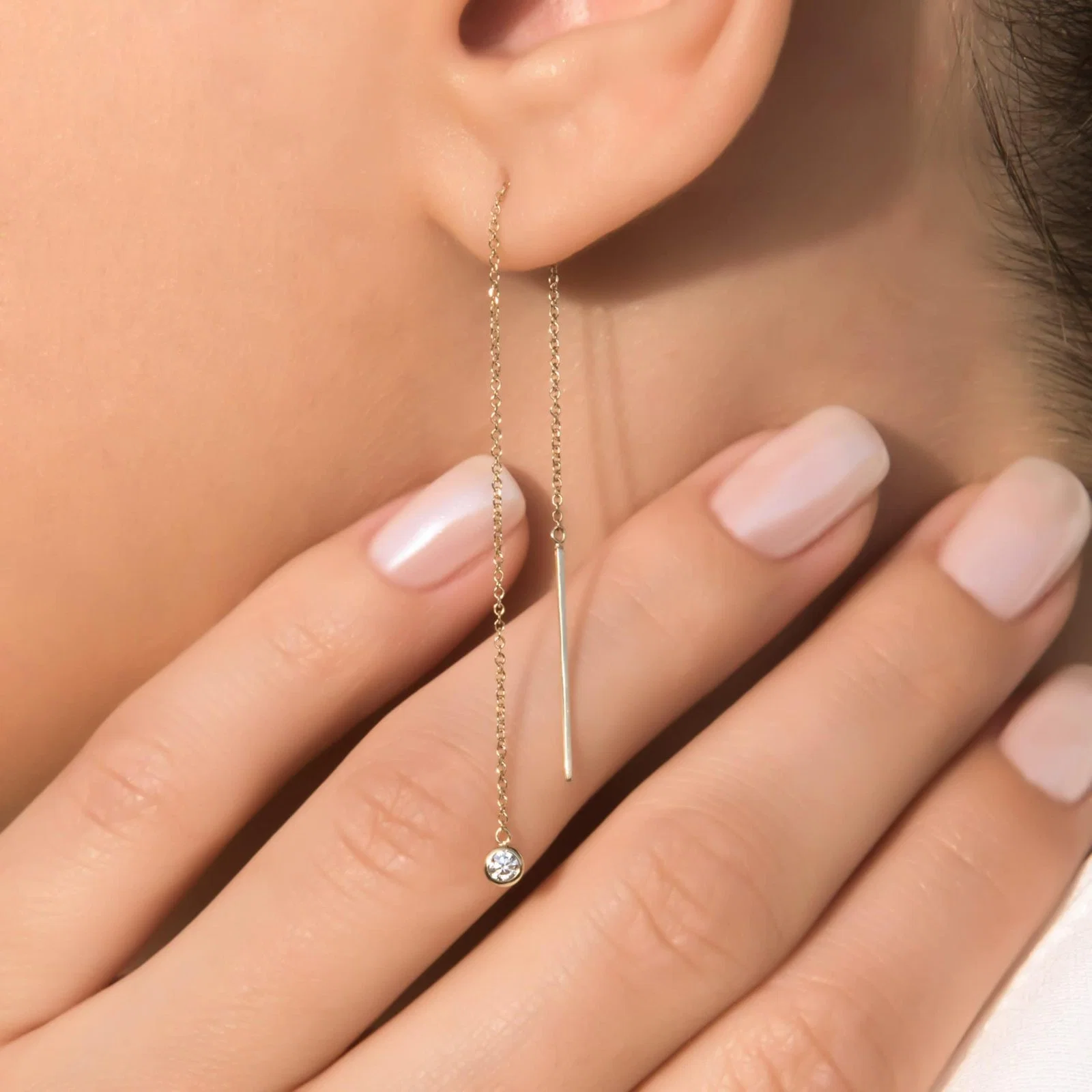 Solid Gold Threader Chain Earrings — additional product image 2 from AntEva Crafts
