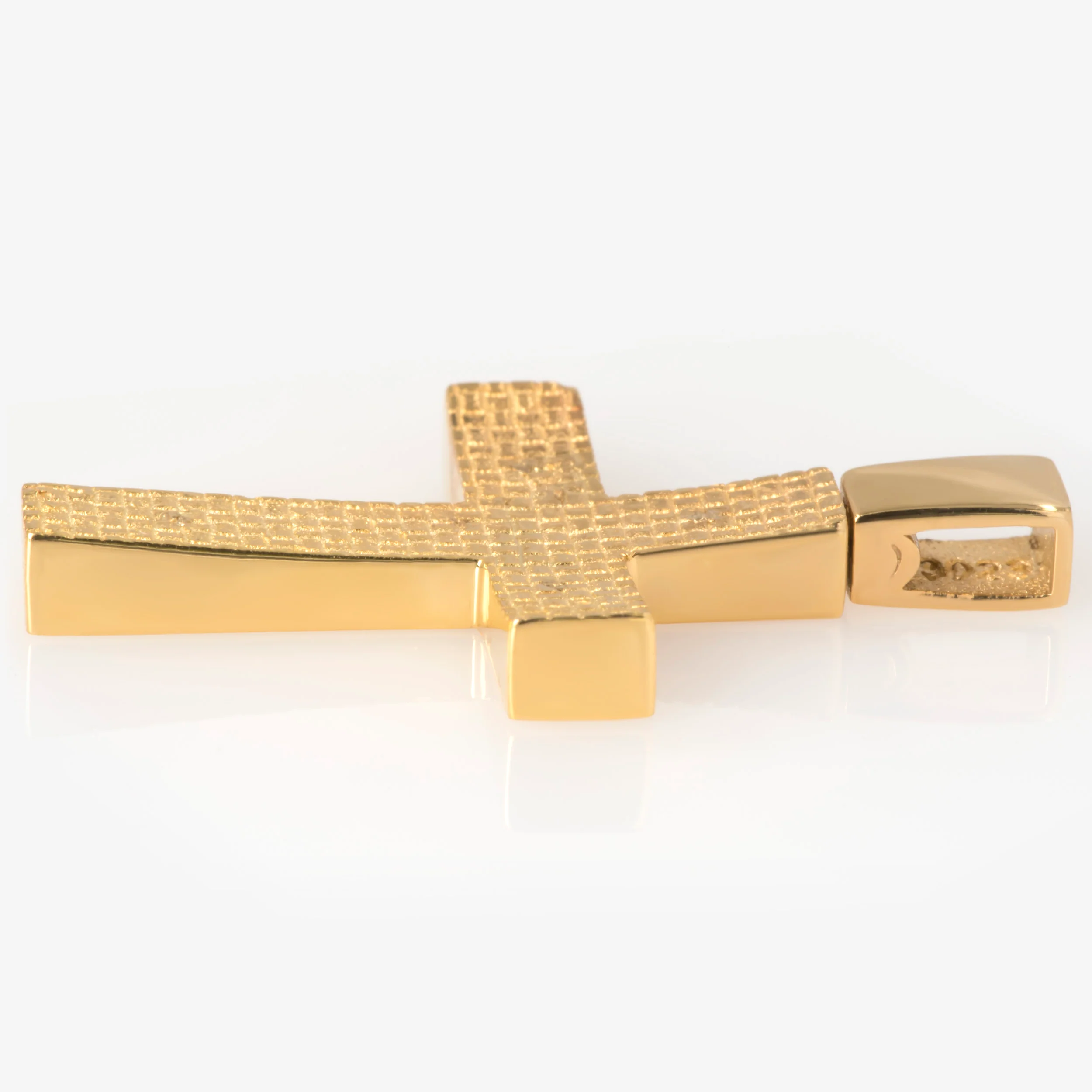 14K Gold Curved Cross Pendant with Engraved Small Squares — additional product image 2 from AntEva Crafts