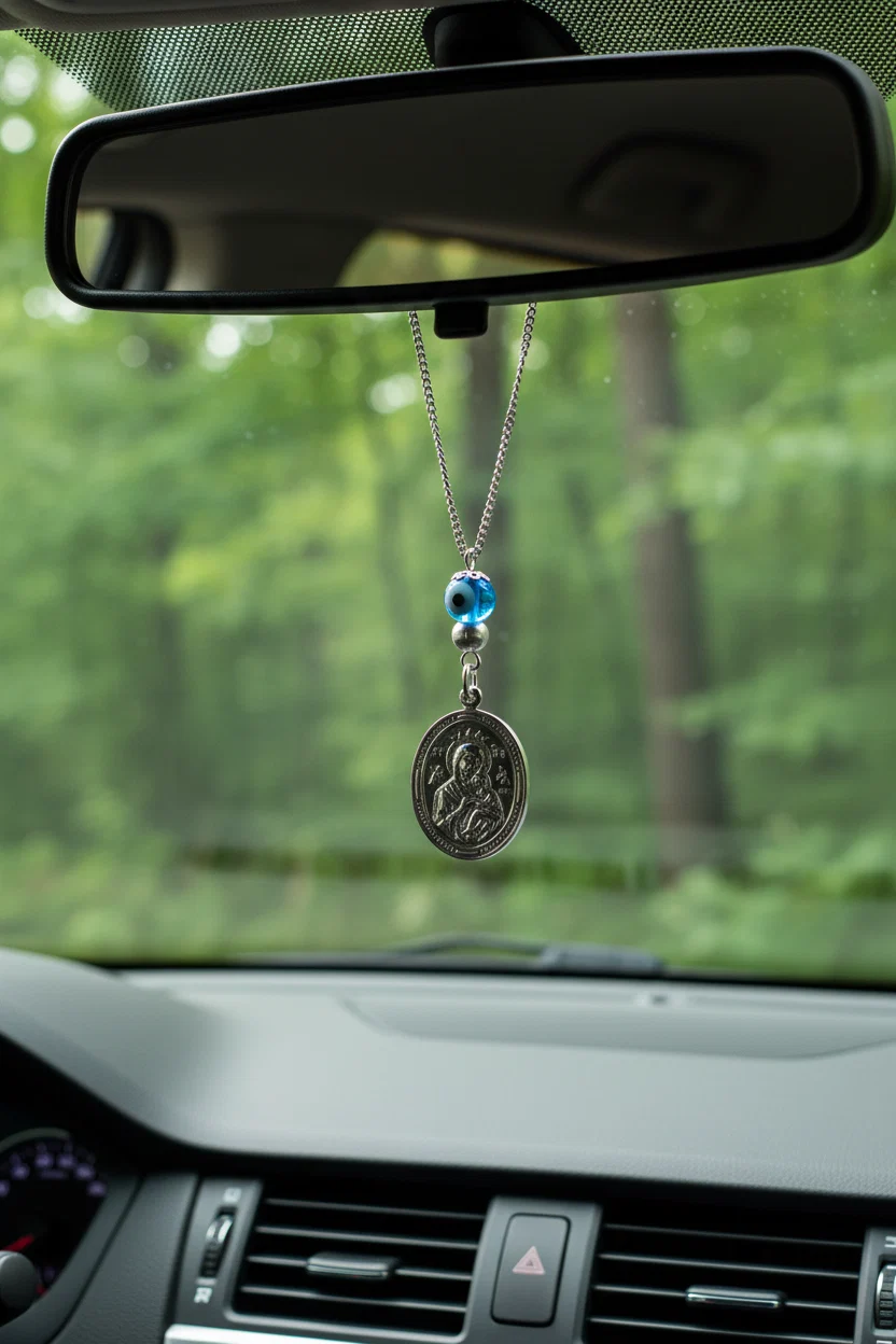 Oval Holy Mary St Christopher Protection Car Mirror Charm — additional product image 2 from AntEva Crafts