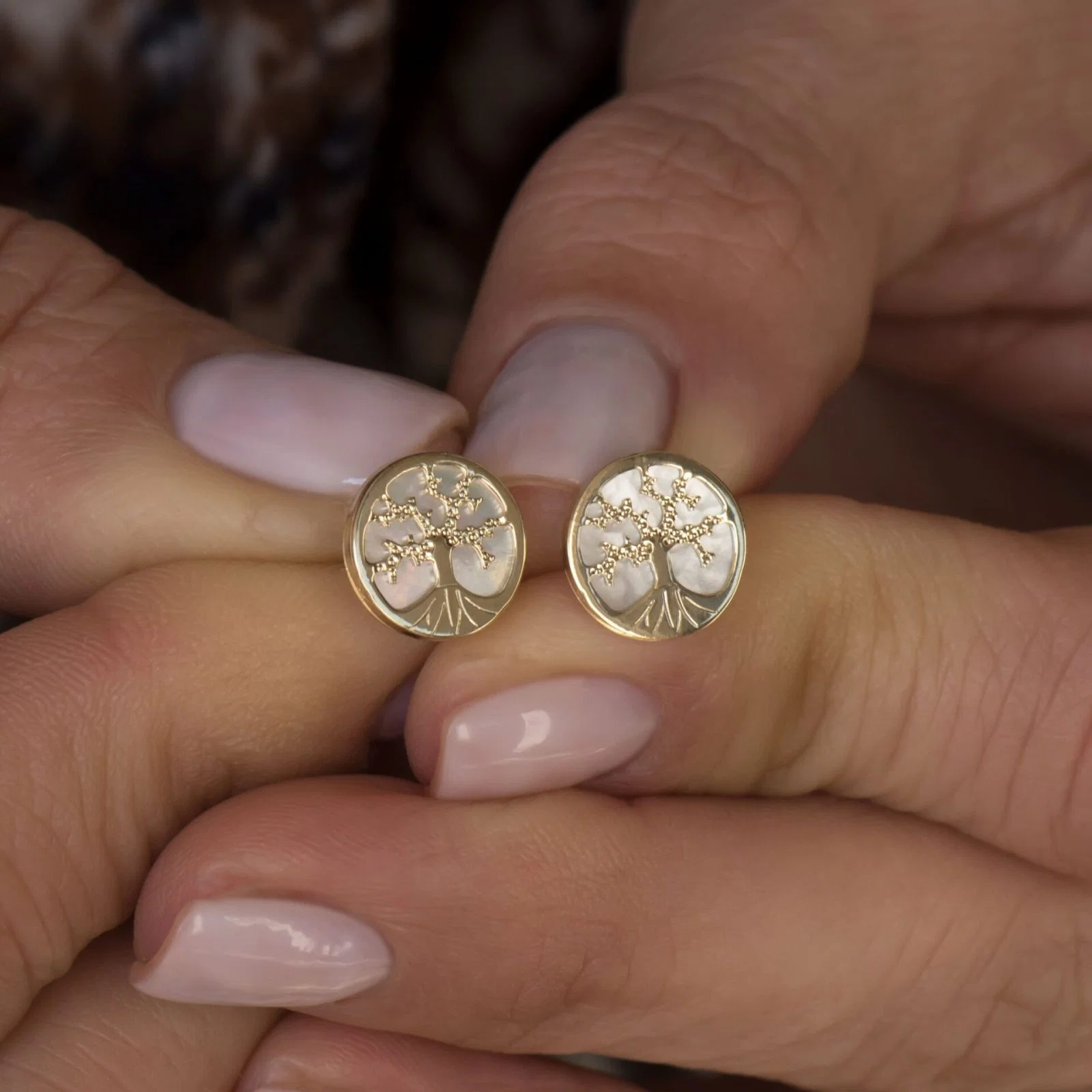 Tree of Life Stud Gold Earrings — additional product image 4 from AntEva Crafts