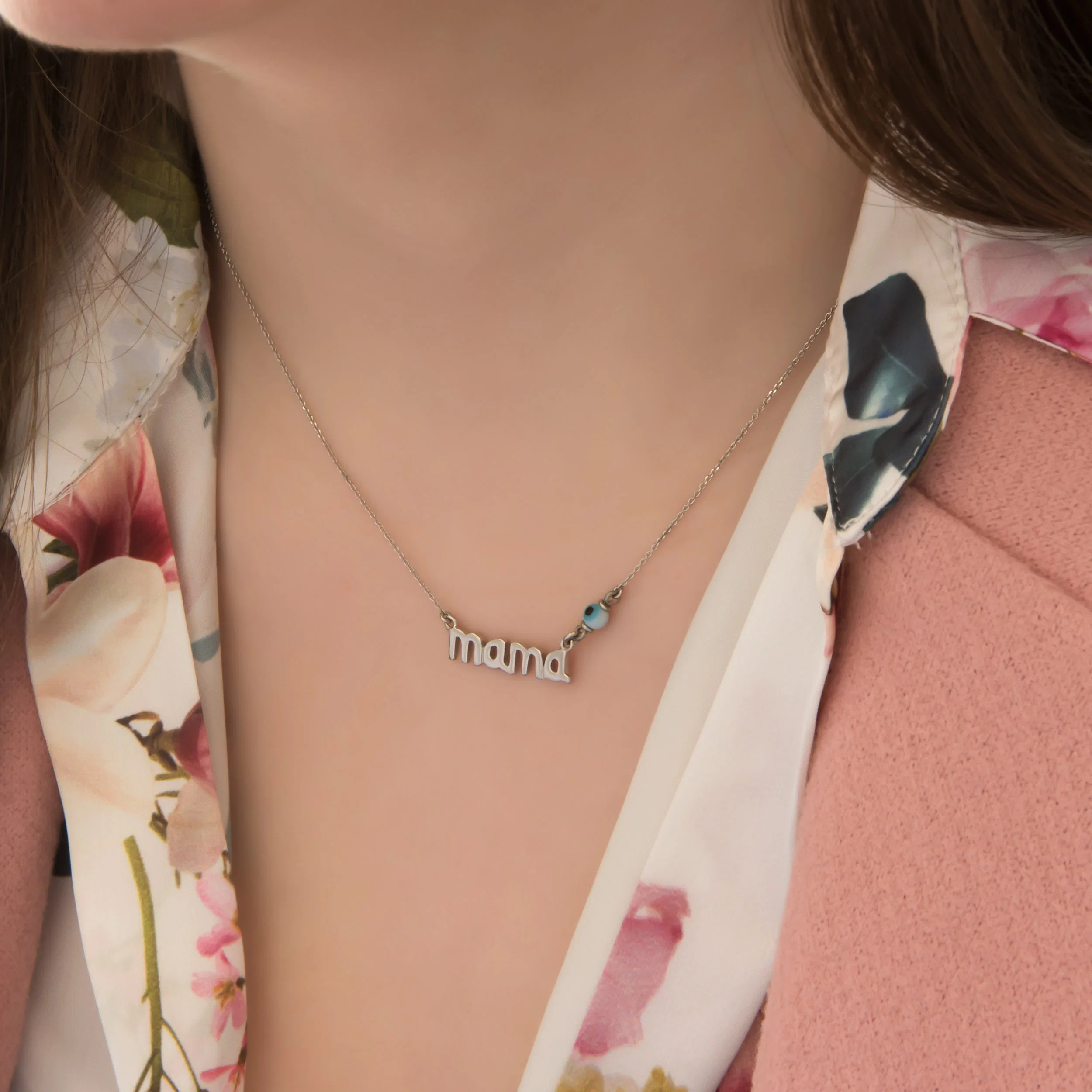 Silver Evil Eye Mama Necklace — additional product image 2 from AntEva Crafts