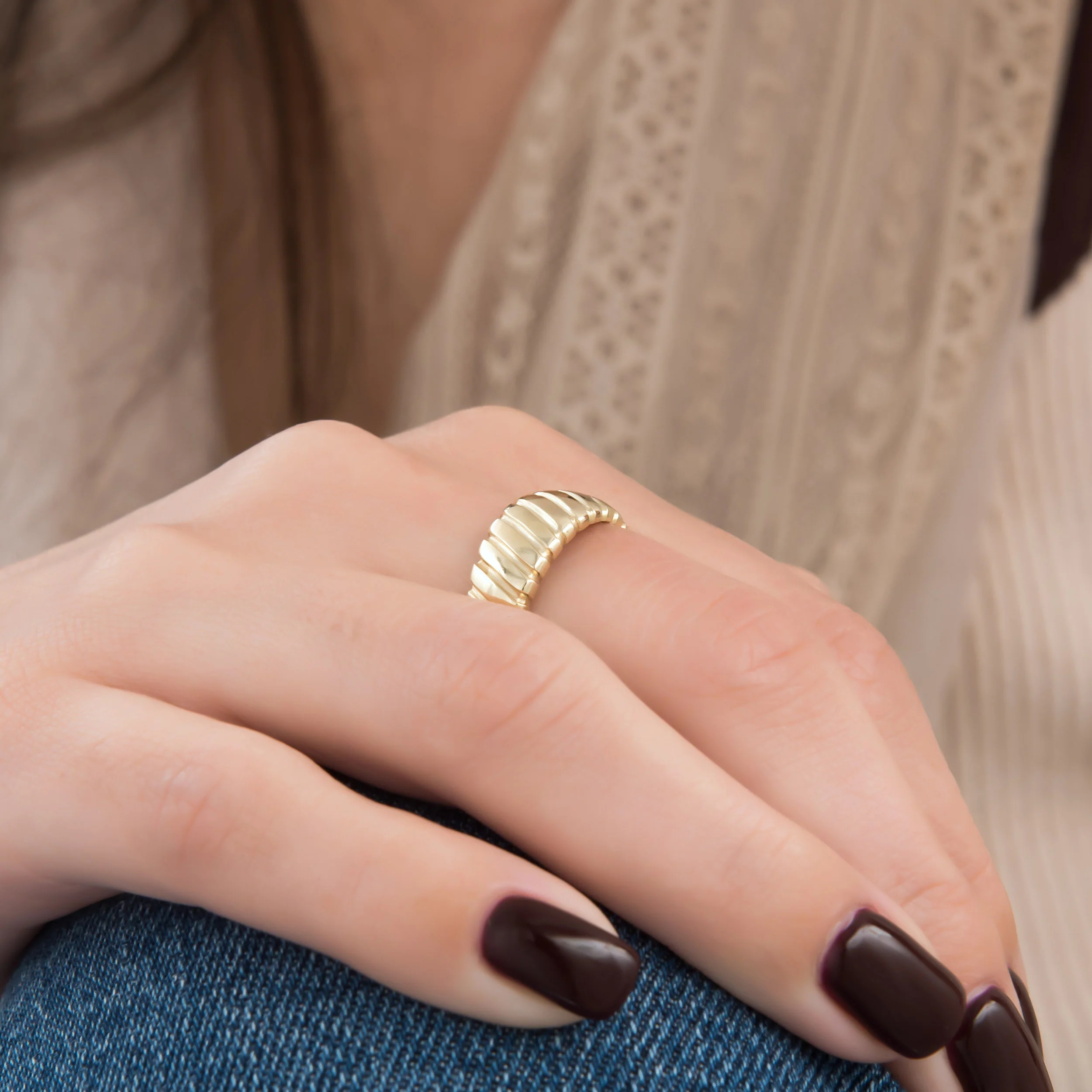 Wide Croissant Ribbed Ring — additional product image 3 from AntEva Crafts