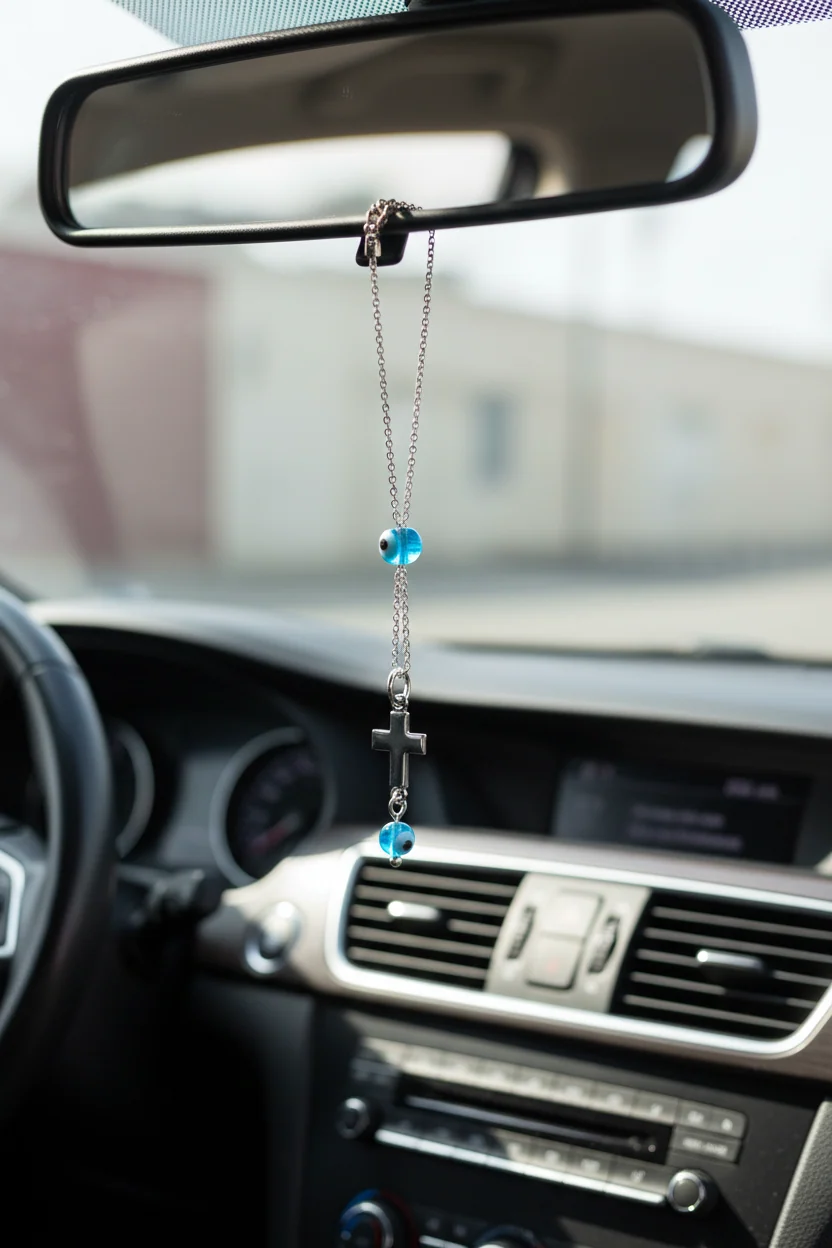 Evil Eye Cross Rearview Car Charm — additional product image 2 from AntEva Crafts