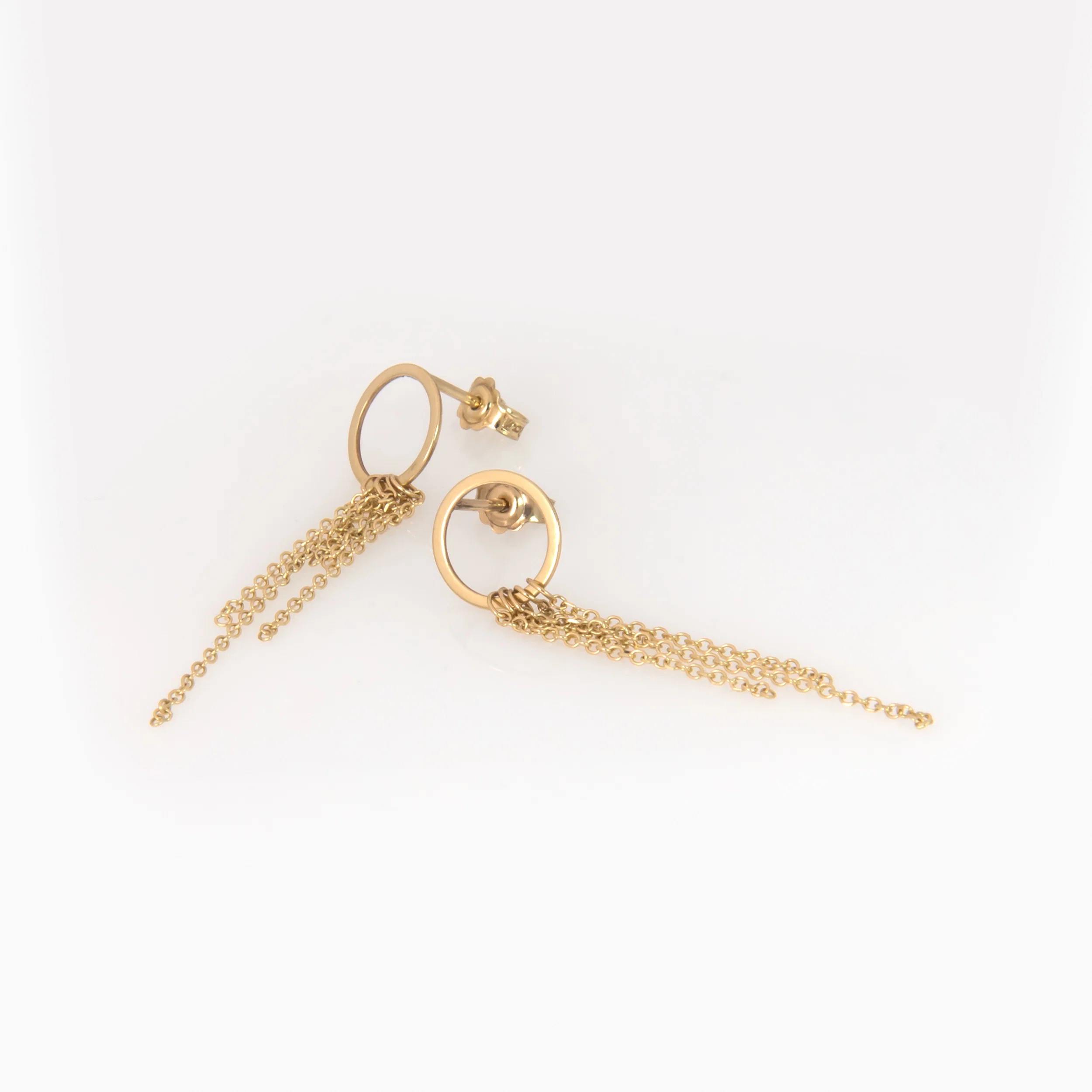 Solid Gold Five-Chain Drop Earrings – Minimalist Geometric Dangle Earrings — additional product image 3 from AntEva Crafts