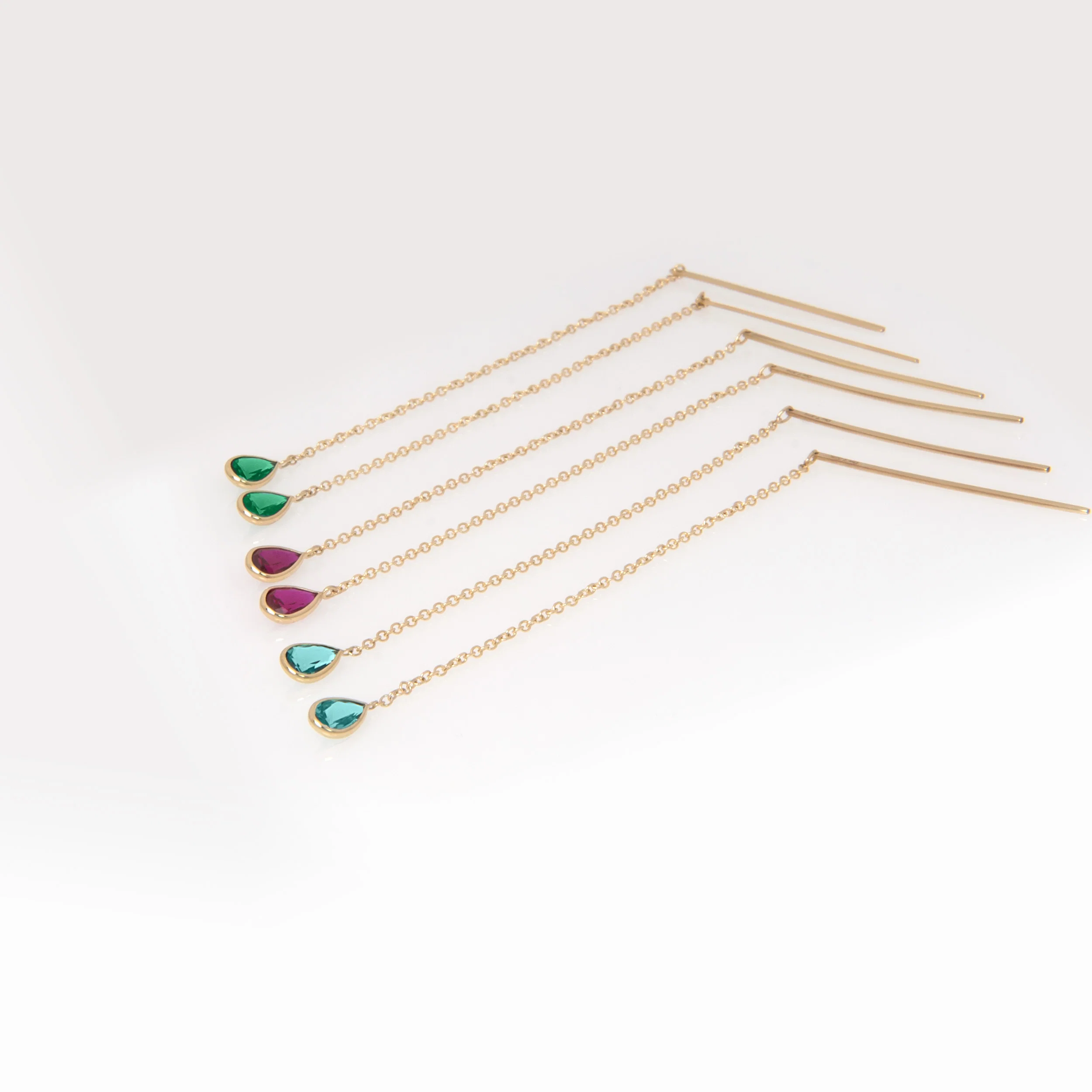 Solid Gold Threader Birthstone Earrings – Pear Shaped Gemstone Chain Earrings — additional product image 6 from AntEva Crafts