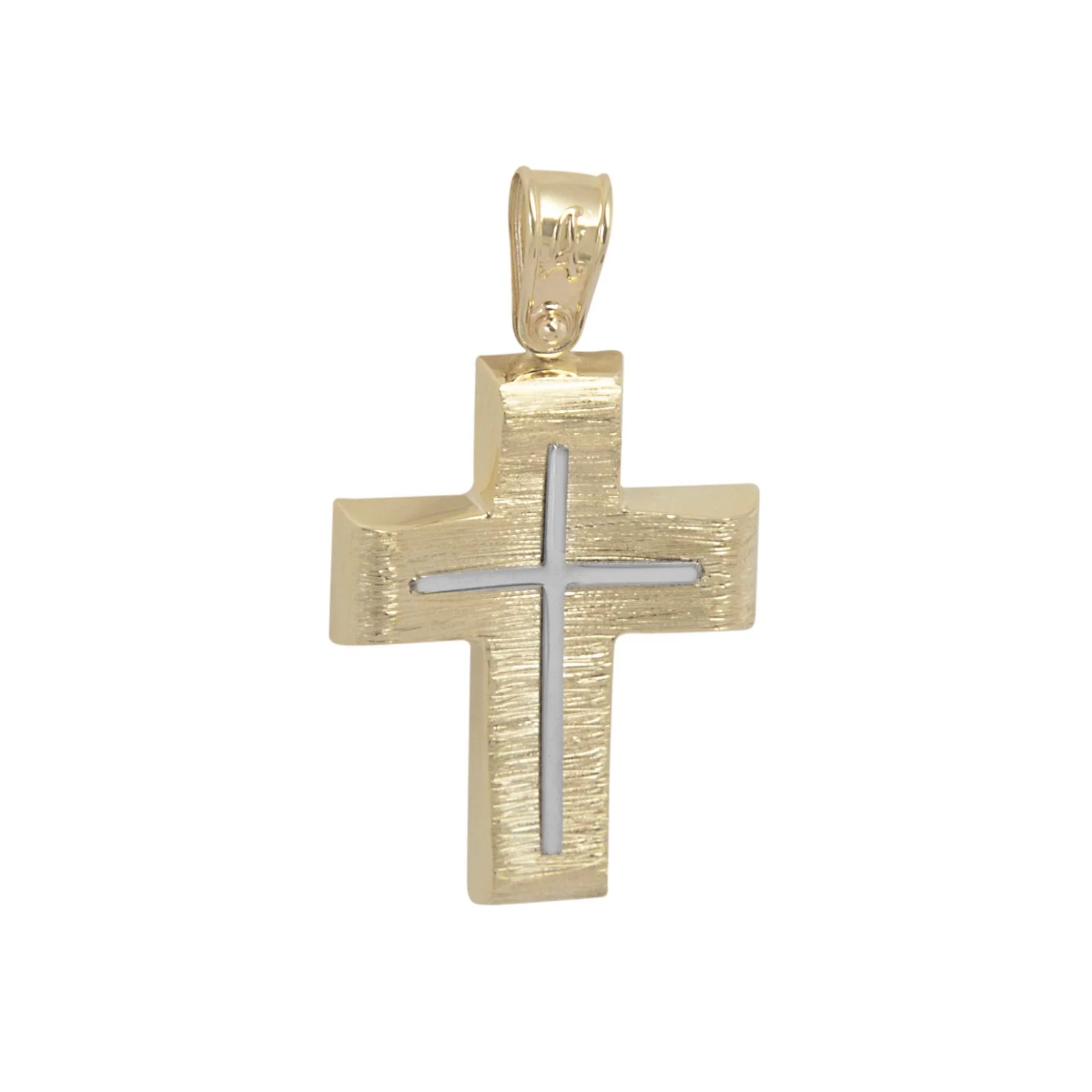 Two Tone Cross Pendant with Matte Satin Finish